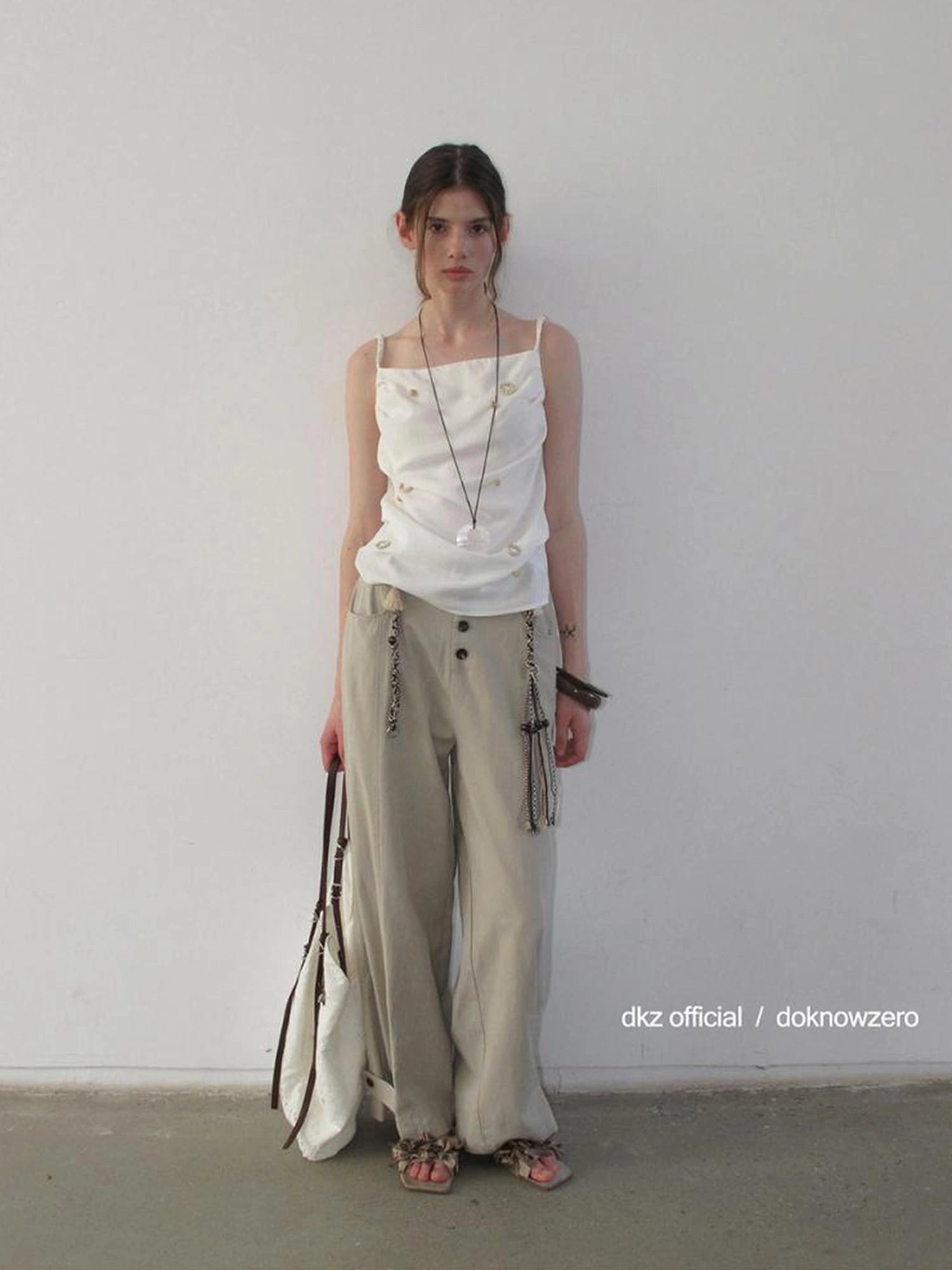 DKZ OFFICIAL Low Waist Drapey Wide Leg Linen Blend Trousers