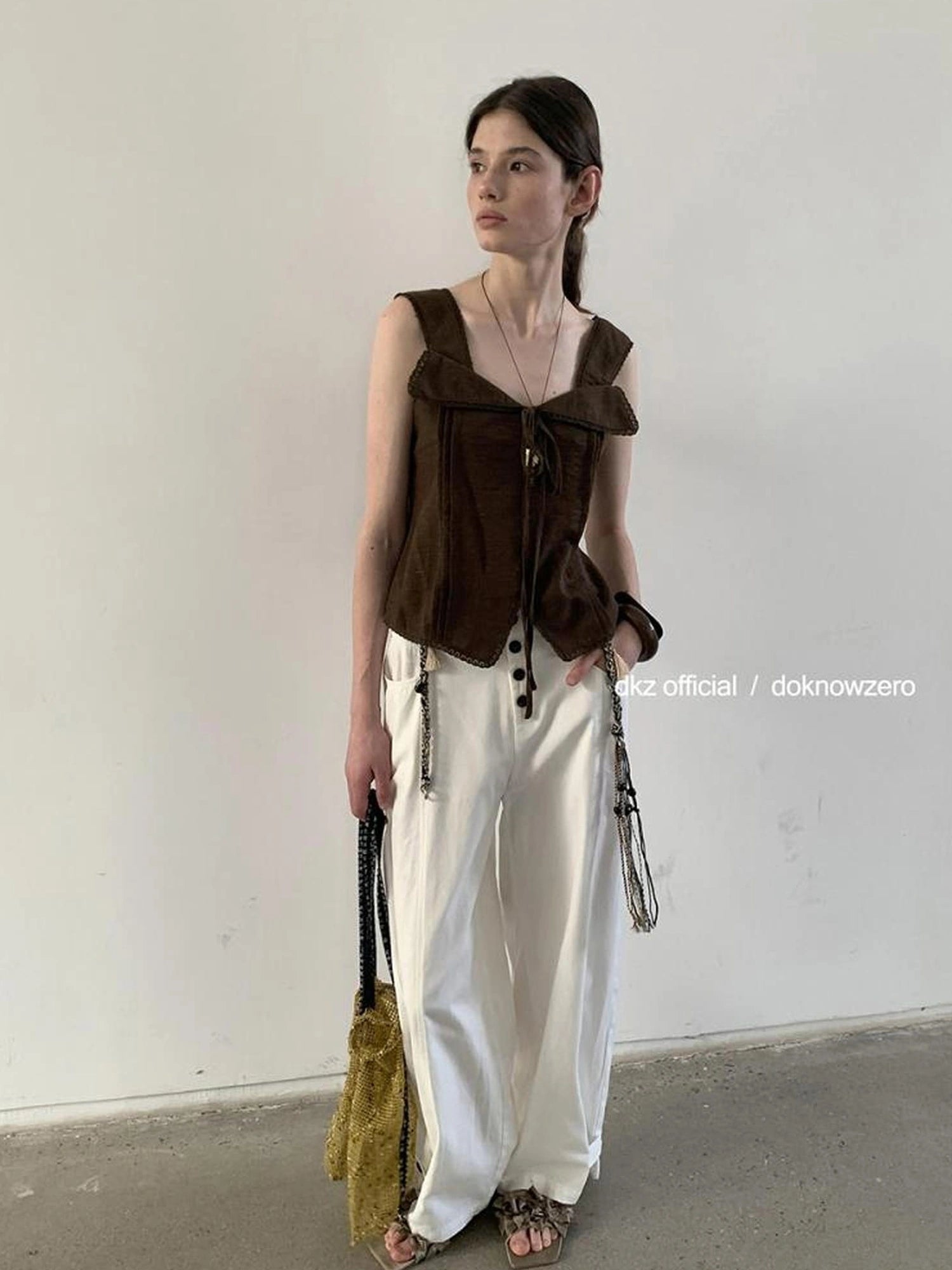DKZ OFFICIAL Low Waist Drapey Wide Leg Linen Blend Trousers