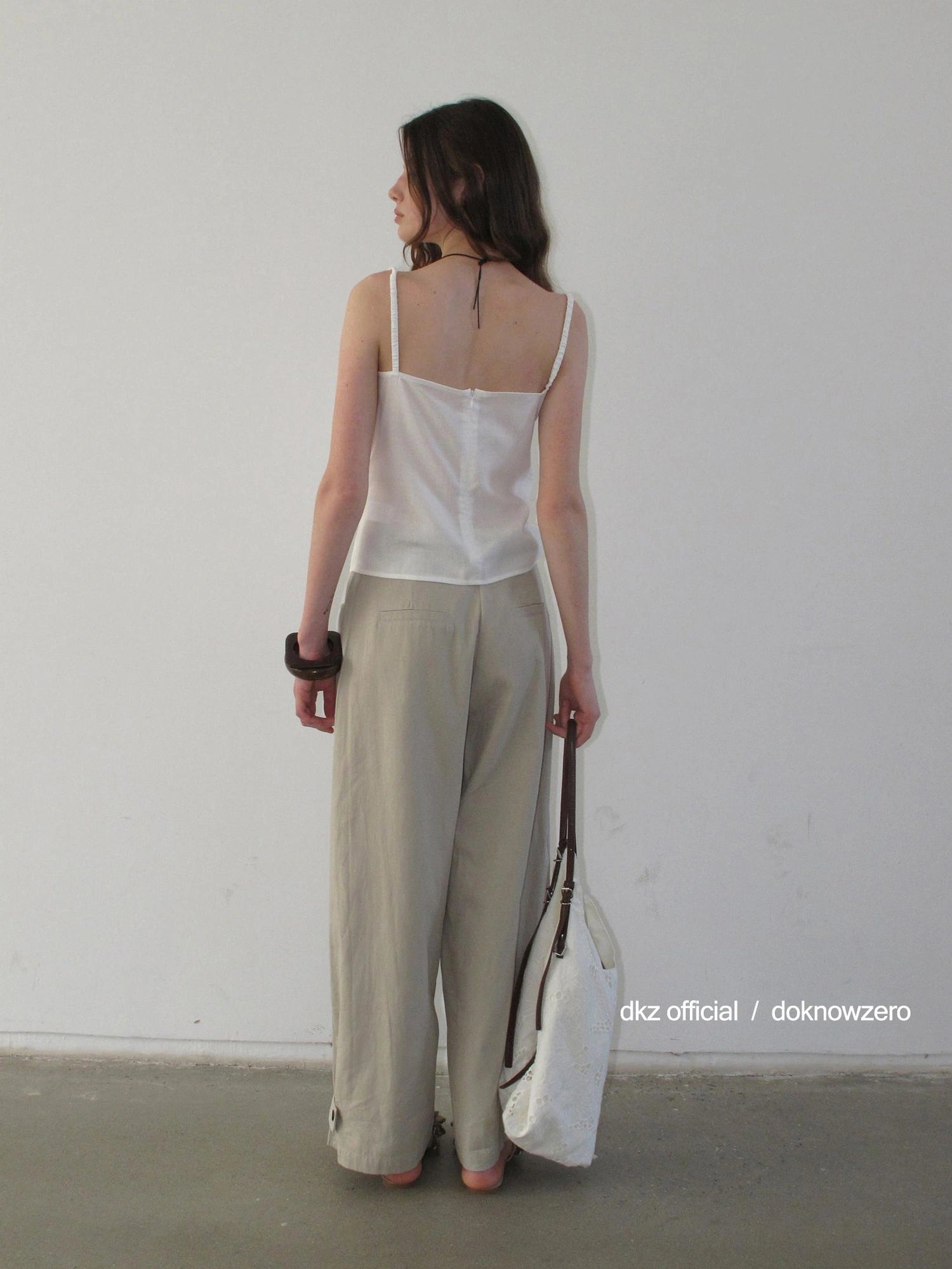 DKZ OFFICIAL Low Waist Drapey Wide Leg Linen Blend Trousers