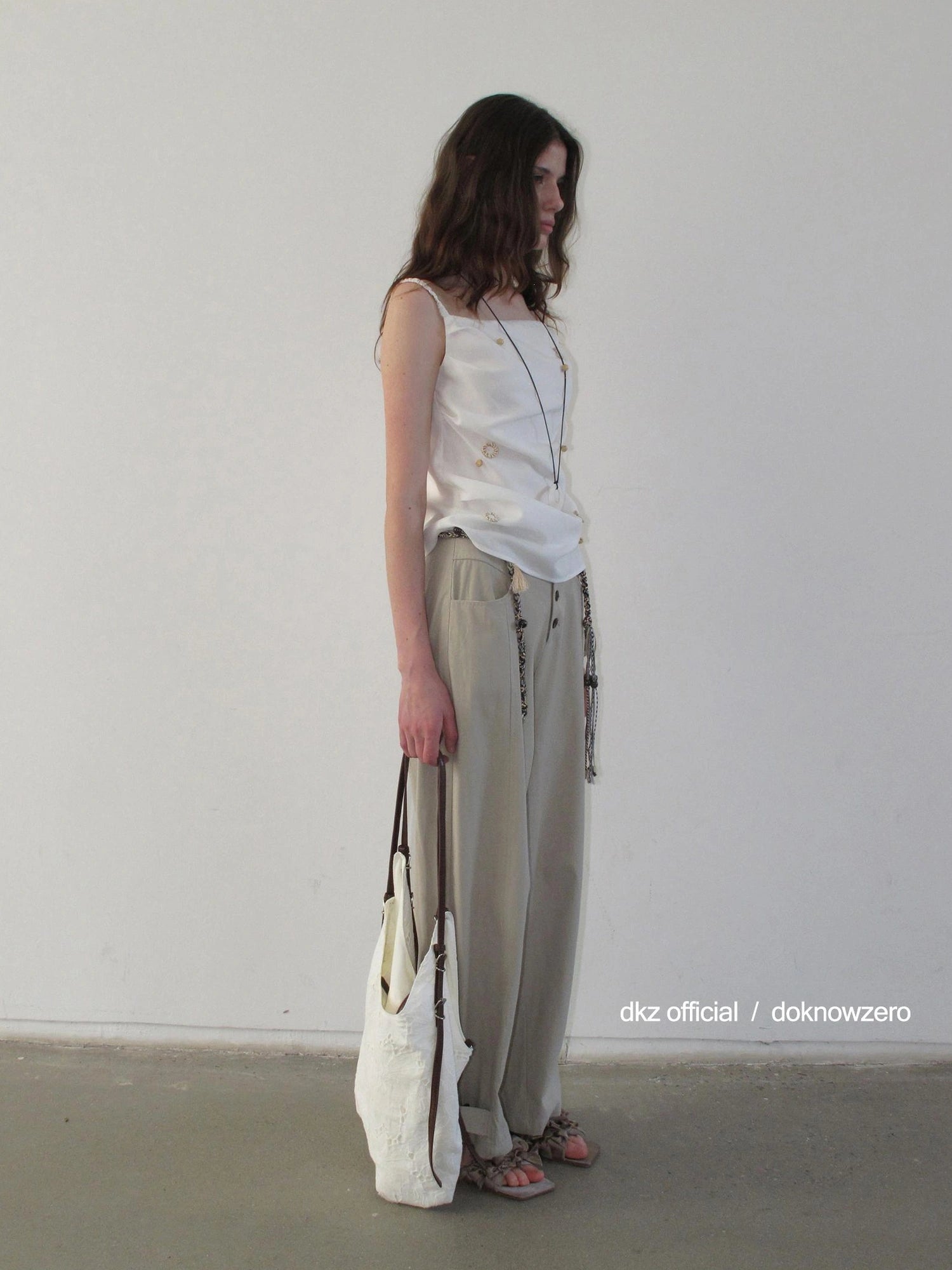 DKZ OFFICIAL Low Waist Drapey Wide Leg Linen Blend Trousers