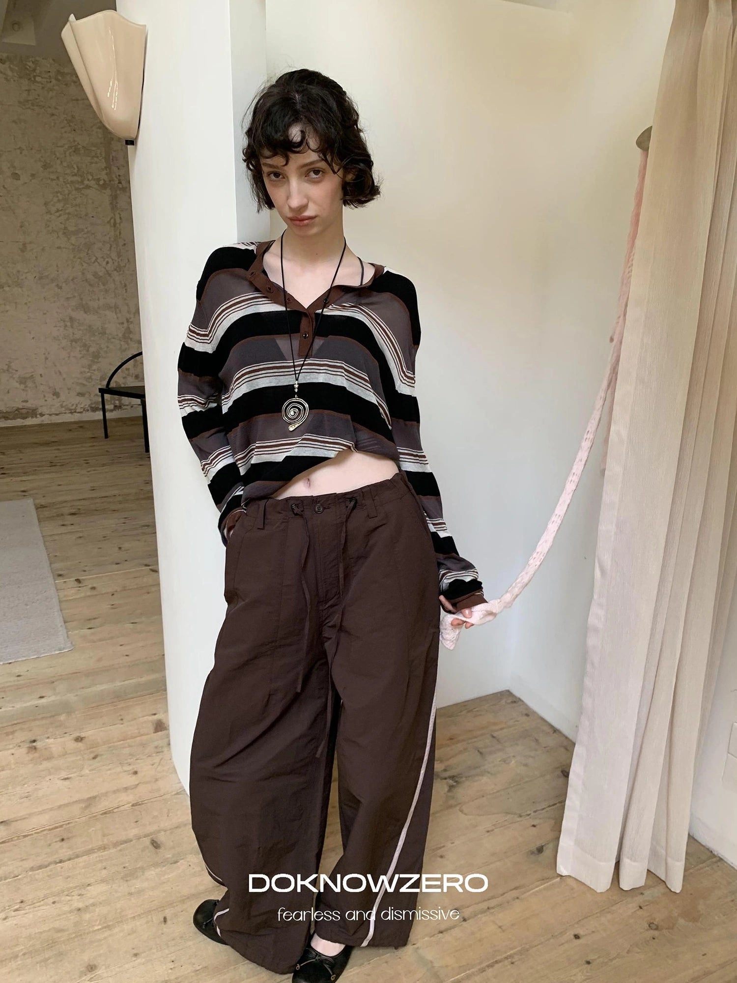 DKZ OFFICIAL Lycocell Blend Striped Henley Long Sleeve Tee