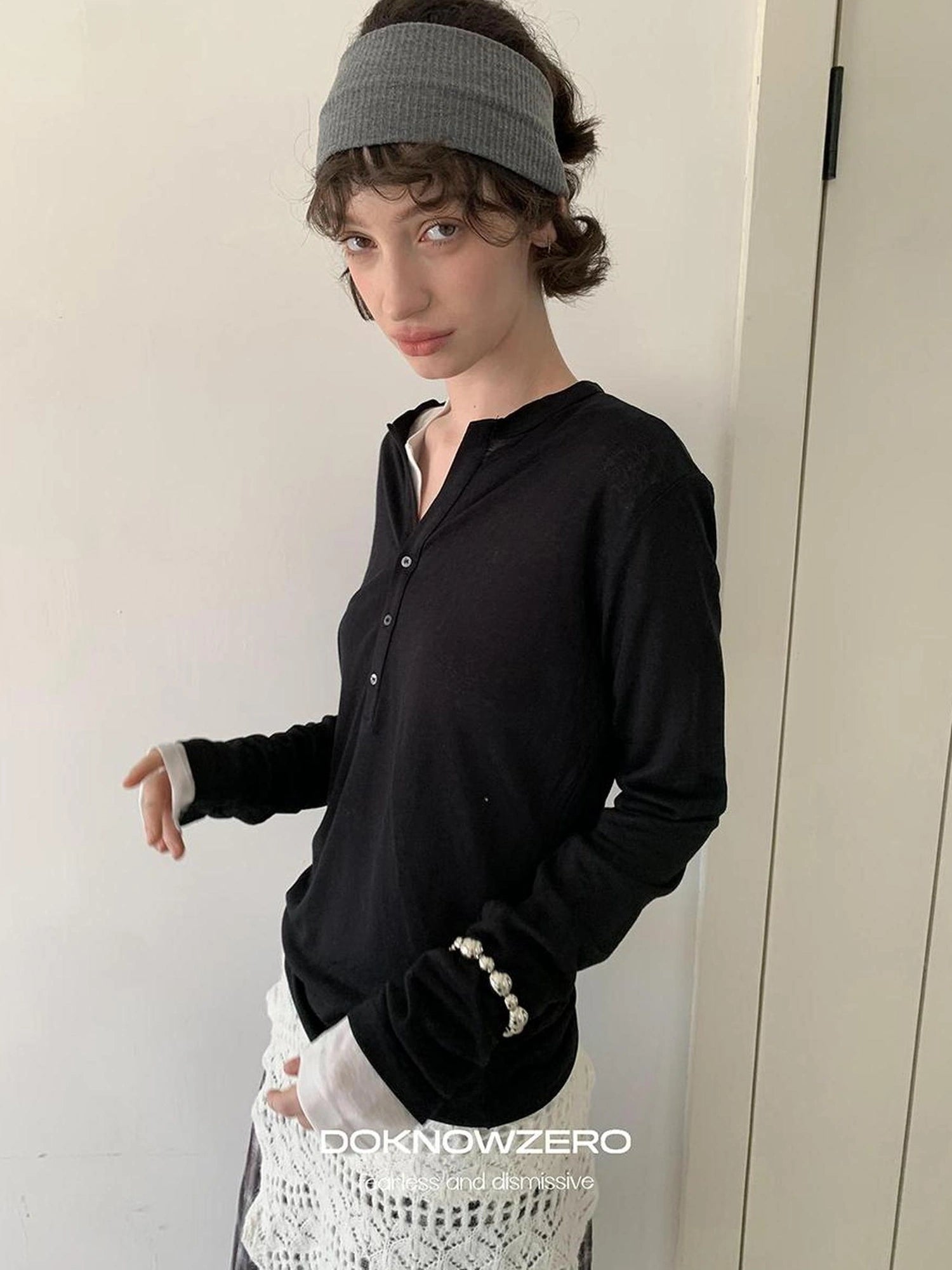 DKZ OFFICIAL Lyocell Henry Long Sleeve Tee