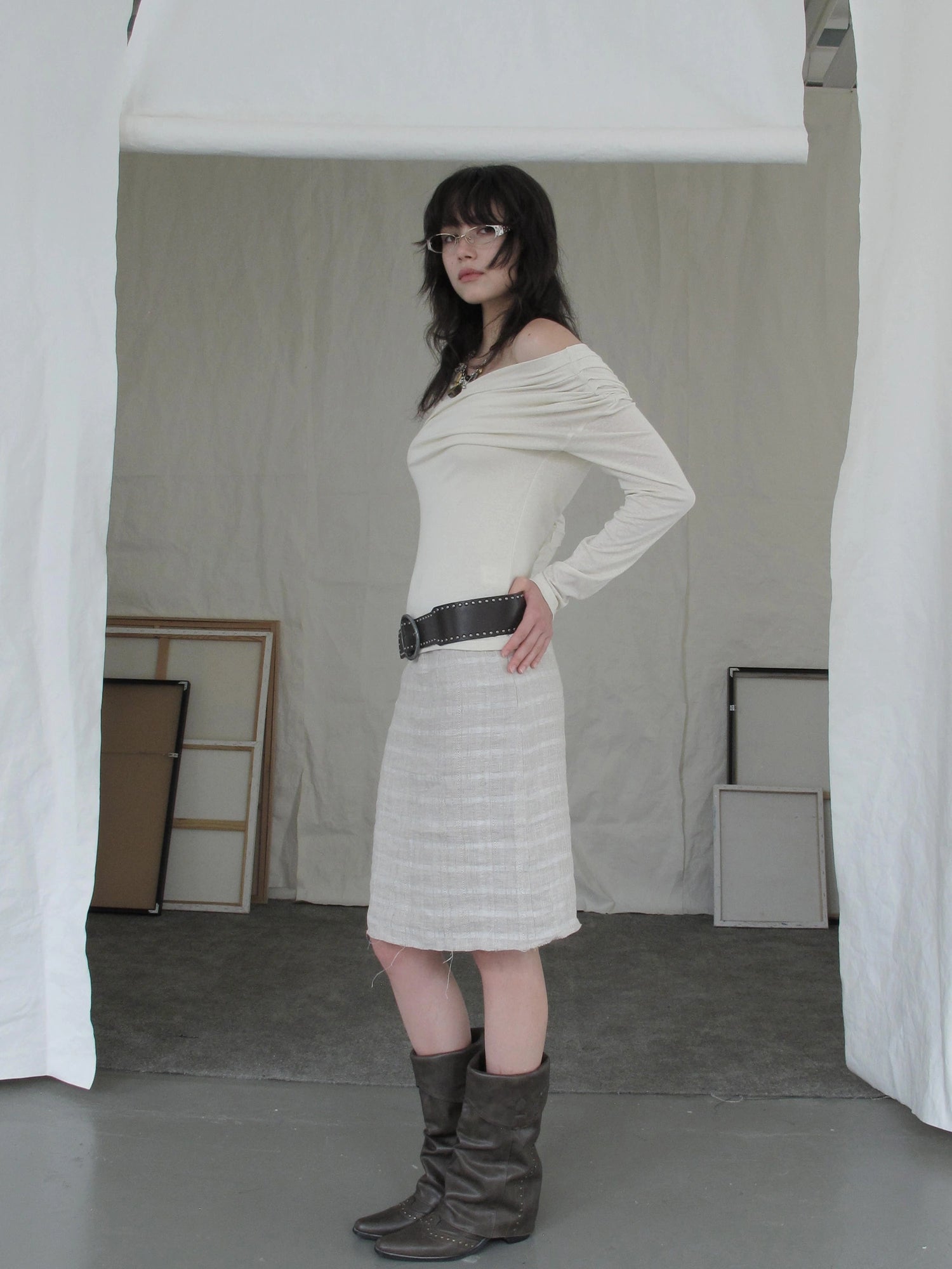 DKZ OFFICIAL Lyocell Linen Blend Slouchy Long Sleeve Tee