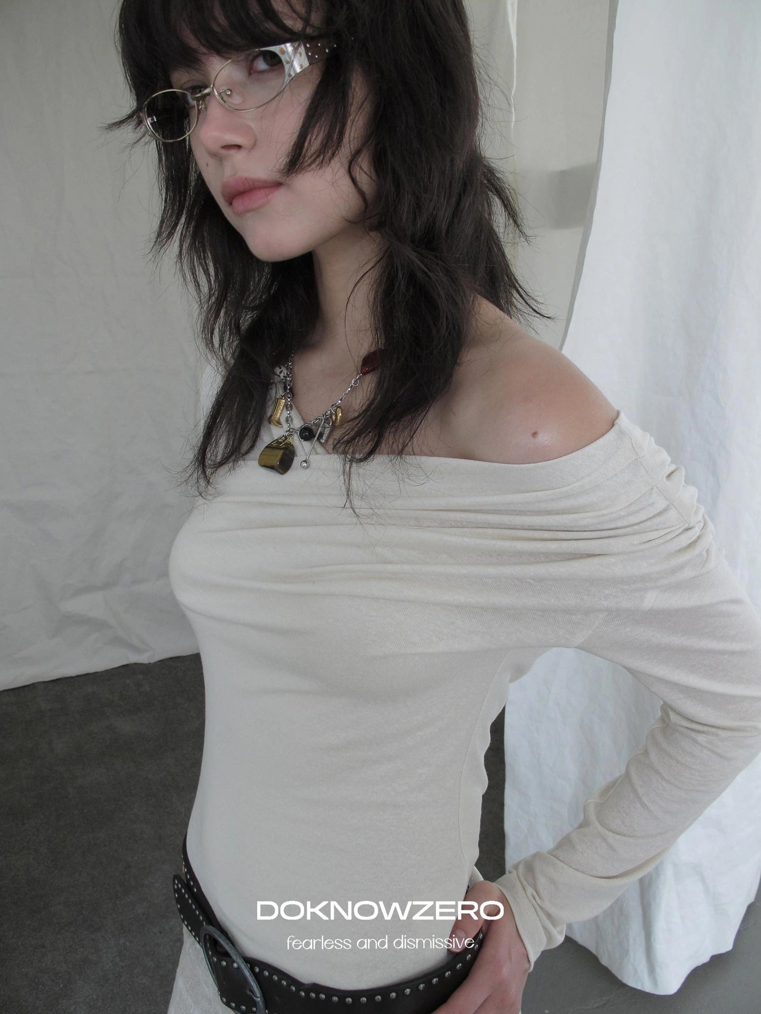 DKZ OFFICIAL Lyocell Linen Blend Slouchy Long Sleeve Tee