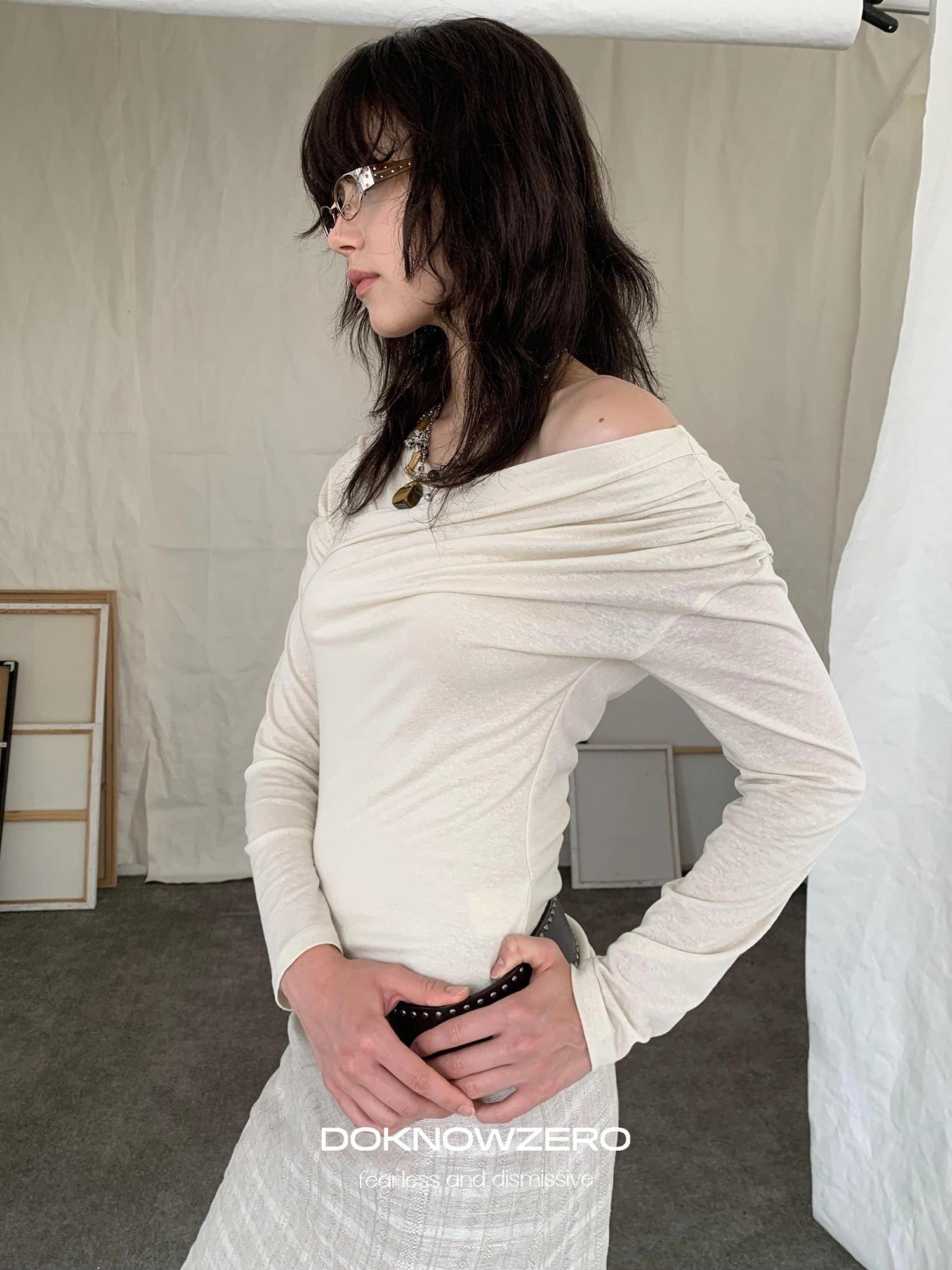 DKZ OFFICIAL Lyocell Linen Blend Slouchy Long Sleeve Tee