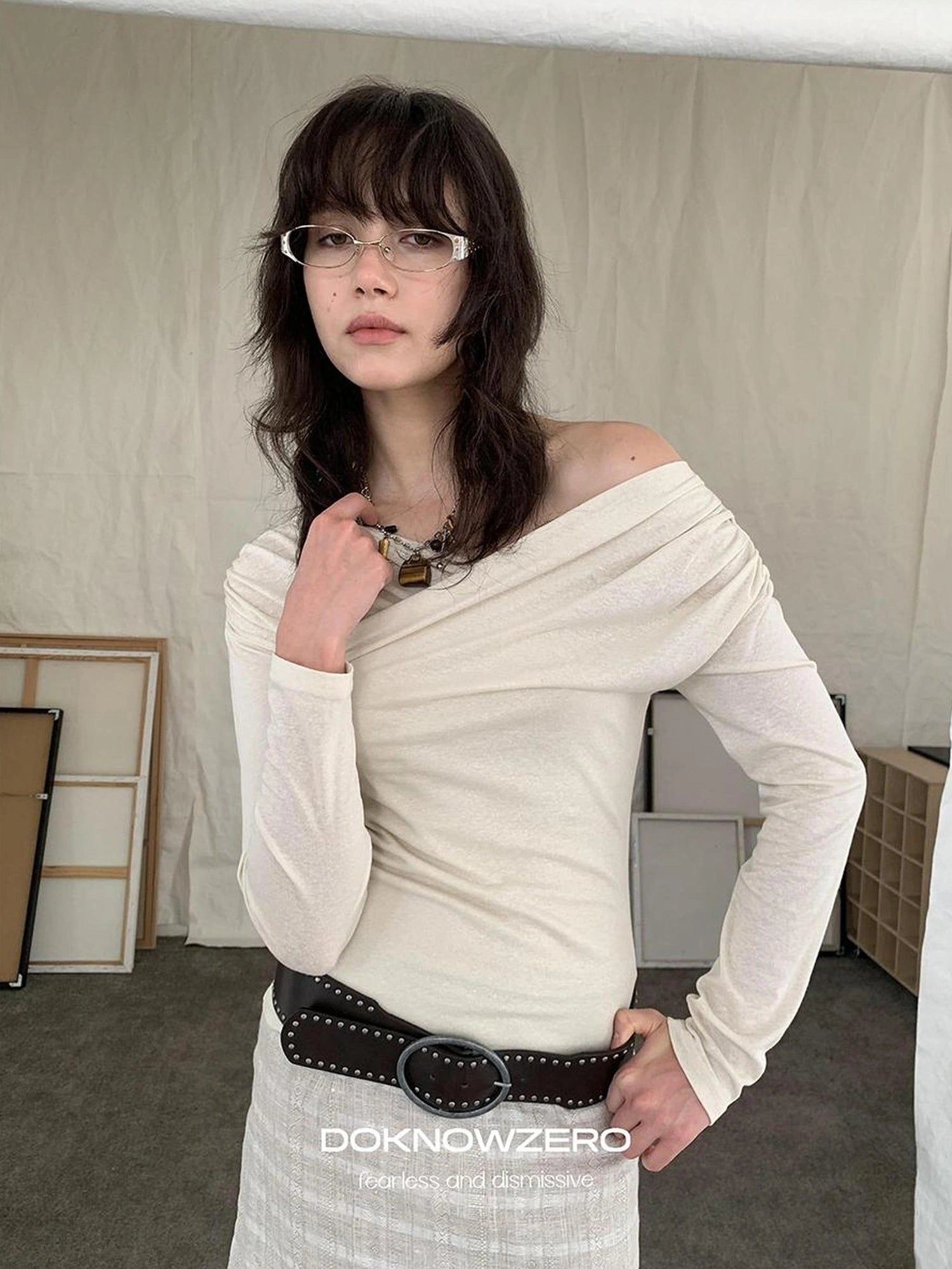 DKZ OFFICIAL Lyocell Linen Blend Slouchy Long Sleeve Tee