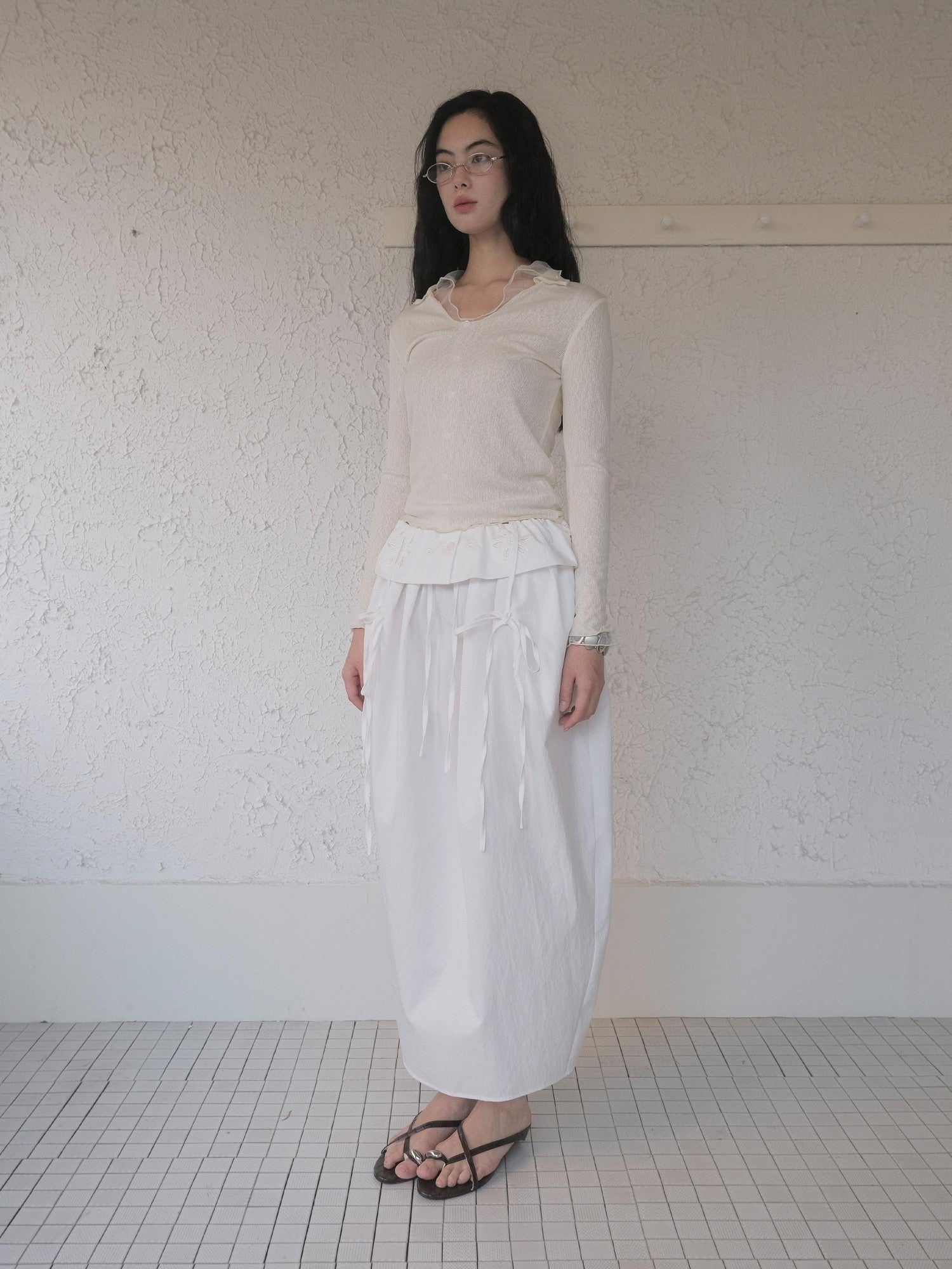 DKZ OFFICIAL Mesh V-neck Knit Hooded Two Piece Women&