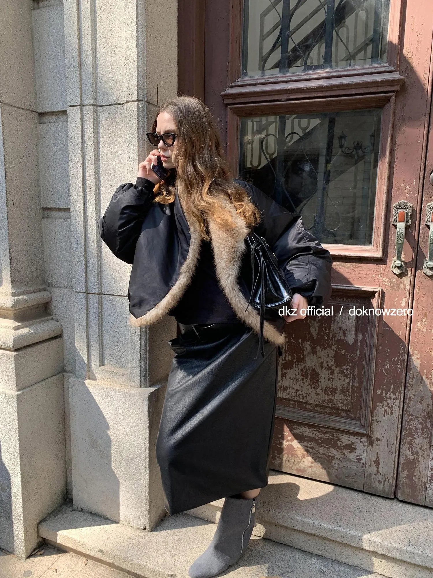 DKZ OFFICIAL Mid Length Black Pu Skirt With Cotton Lining