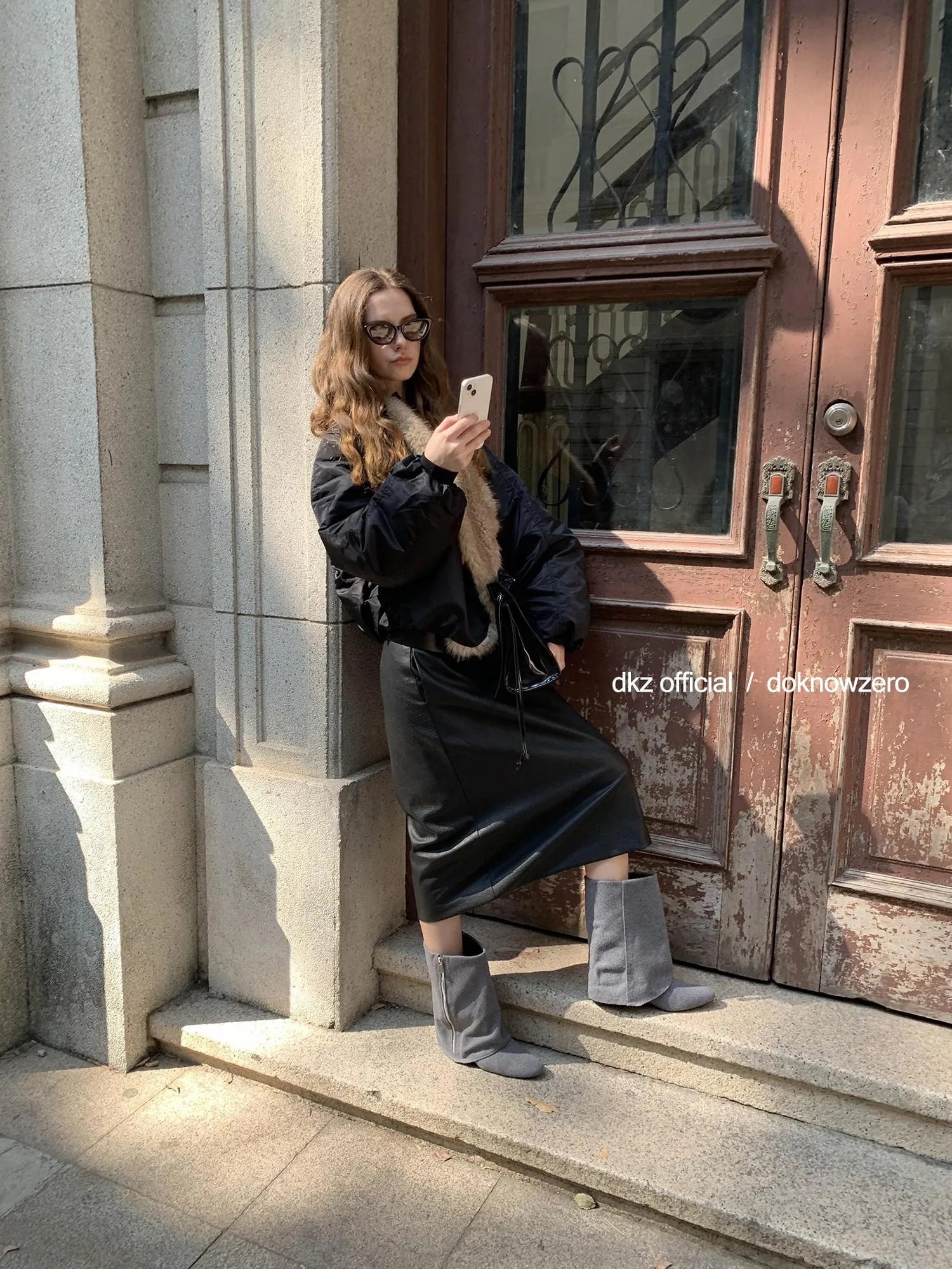 DKZ OFFICIAL Mid Length Black Pu Skirt With Cotton Lining