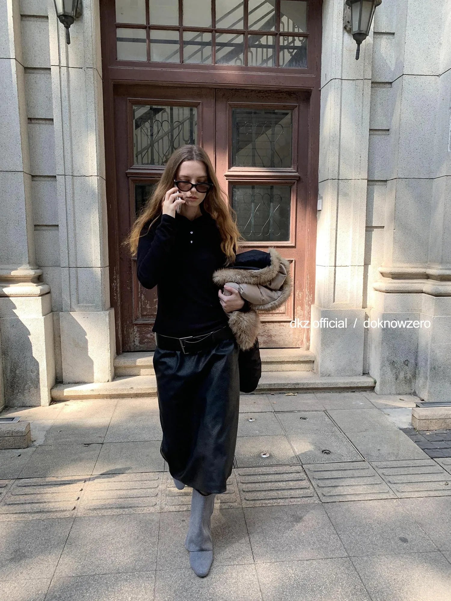 DKZ OFFICIAL Mid Length Black Pu Skirt With Cotton Lining