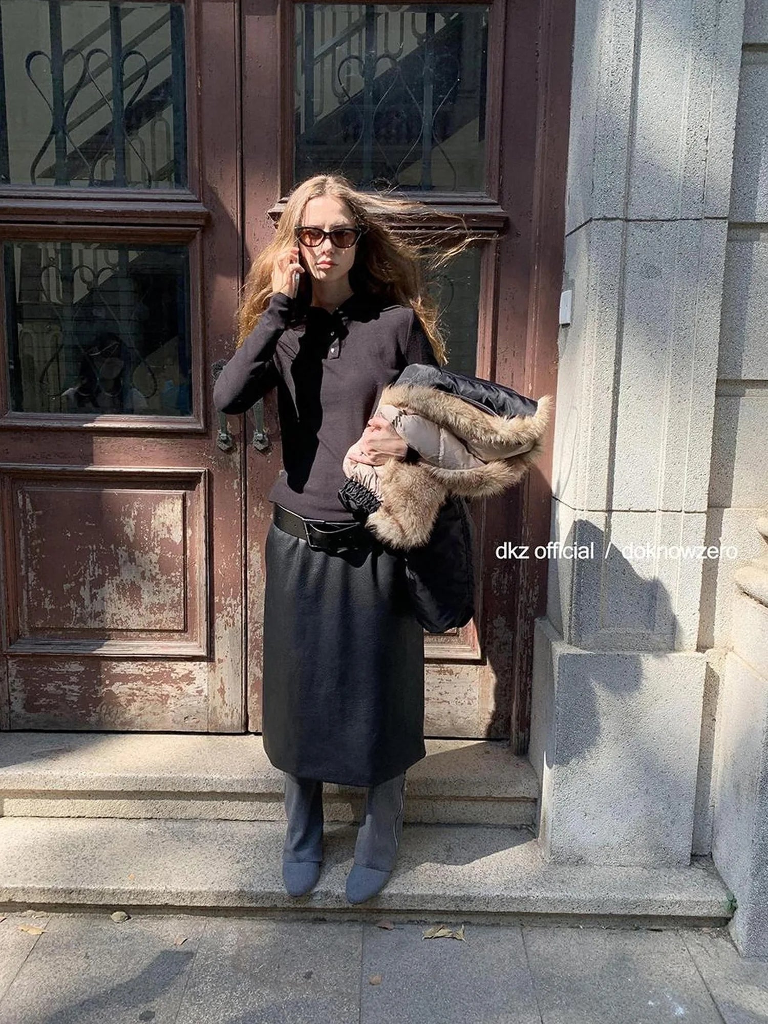 DKZ OFFICIAL Mid Length Black Pu Skirt With Cotton Lining