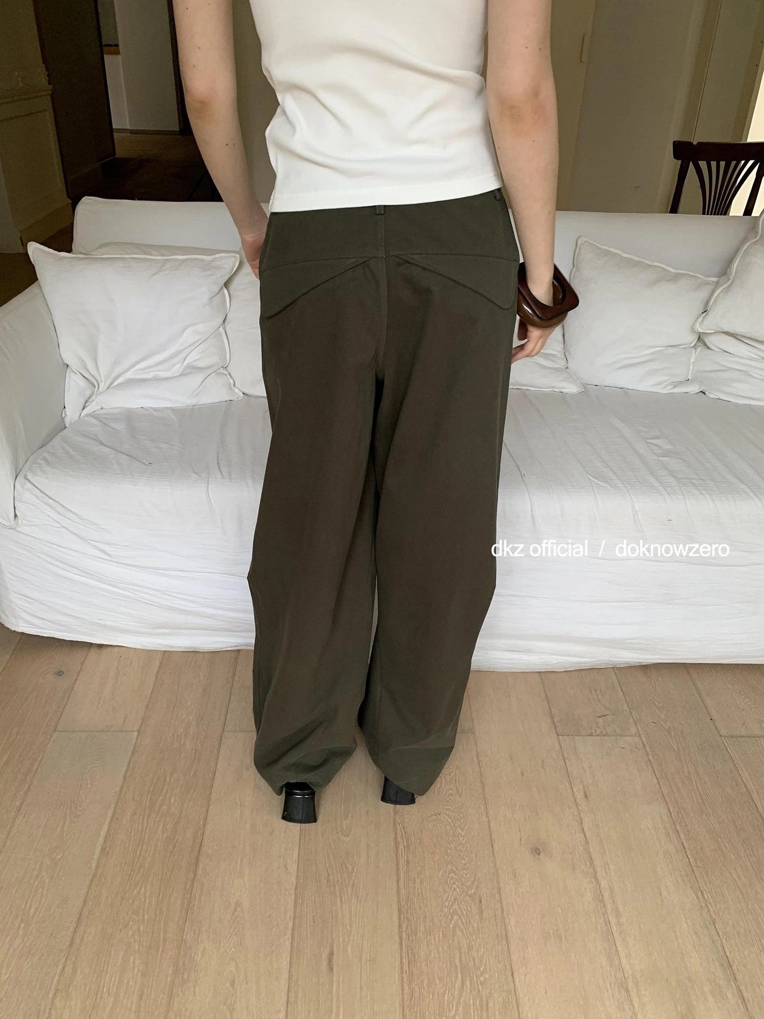 DKZ OFFICIAL Military Green Cargo Pants Women Summer Straight Leg Retro Trousers