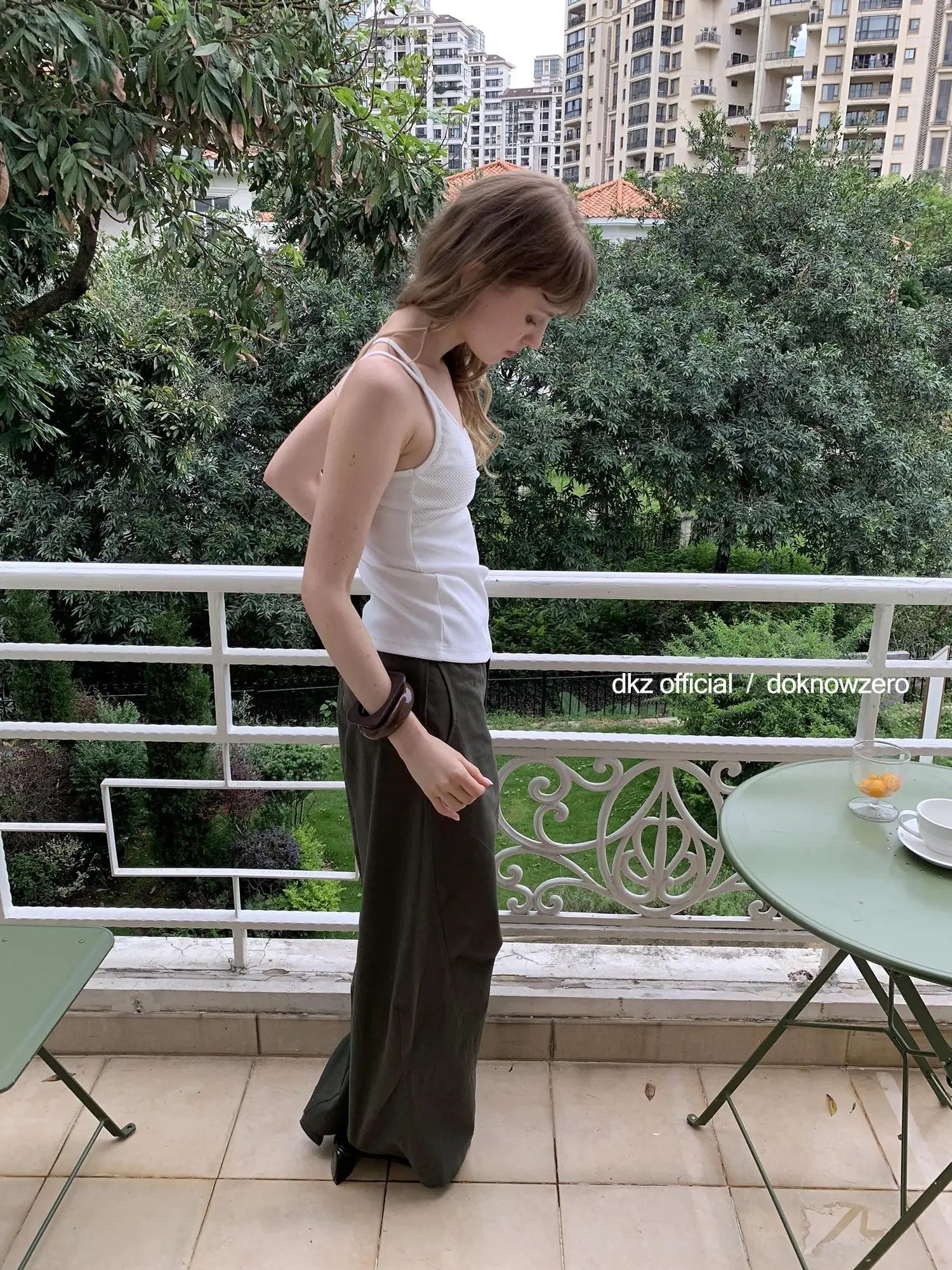 DKZ OFFICIAL Military Green Cargo Pants Women Summer Straight Leg Retro Trousers