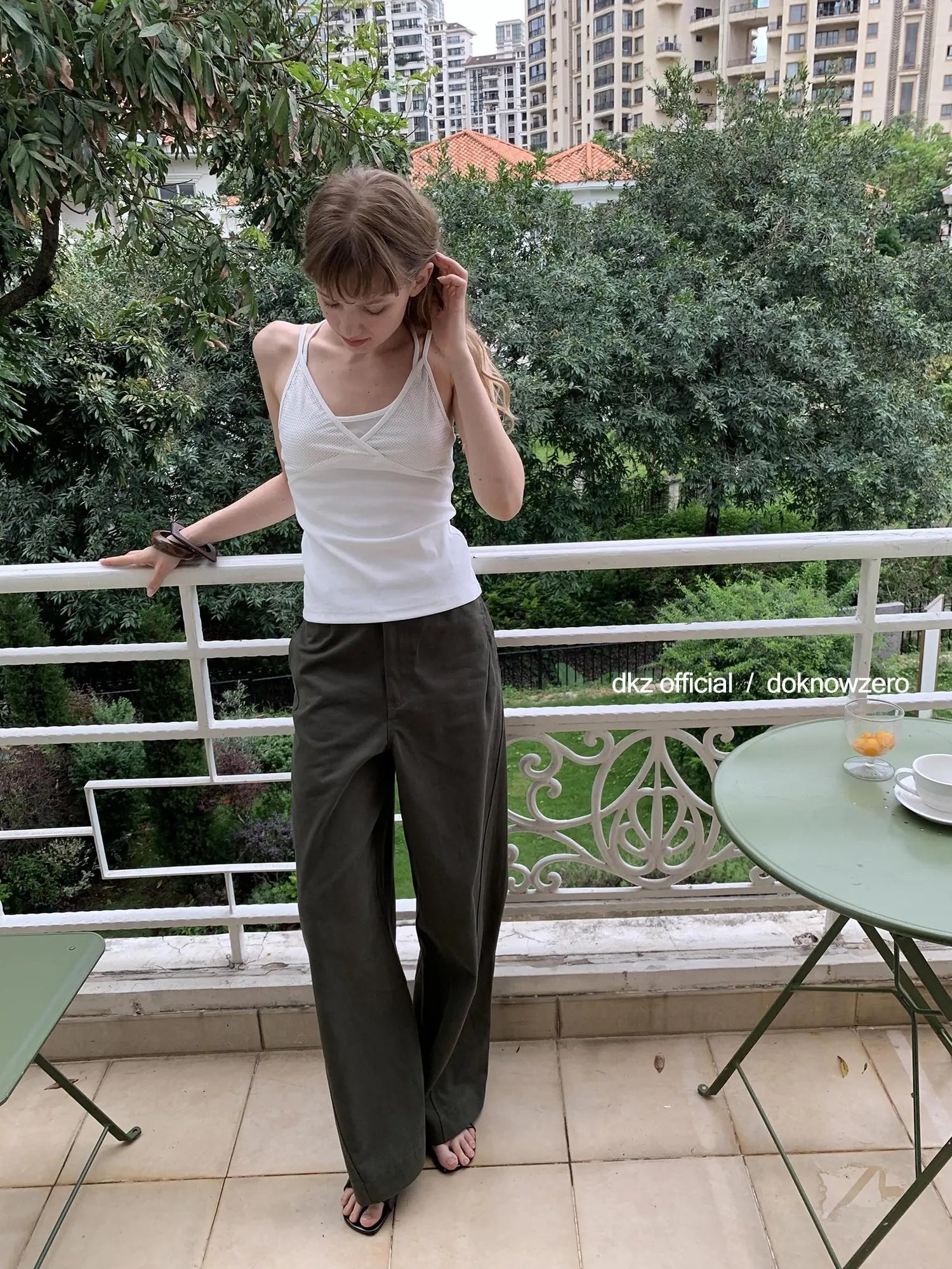 DKZ OFFICIAL Military Green Cargo Pants Women Summer Straight Leg Retro Trousers