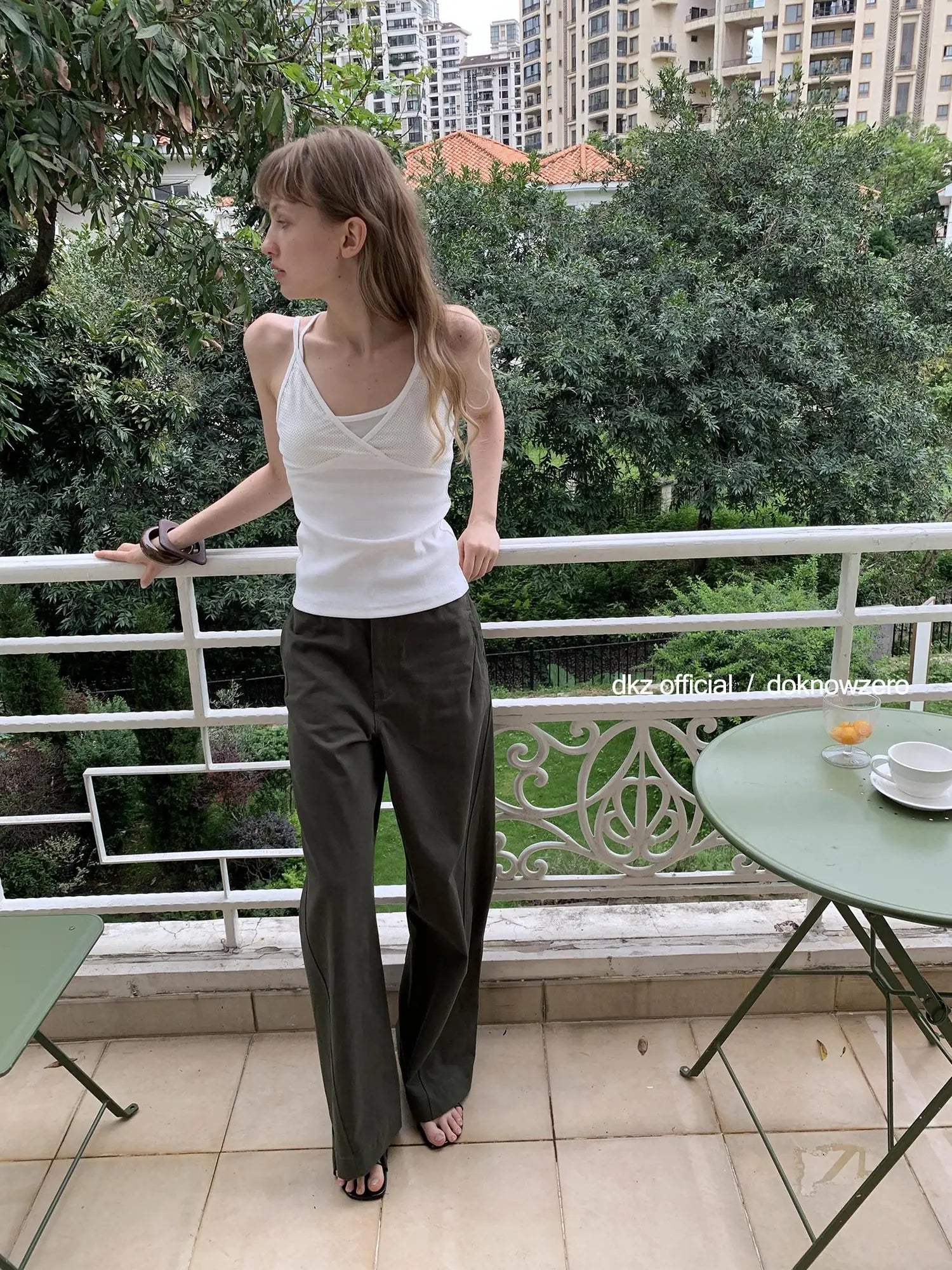 DKZ OFFICIAL Military Green Cargo Pants Women Summer Straight Leg Retro Trousers