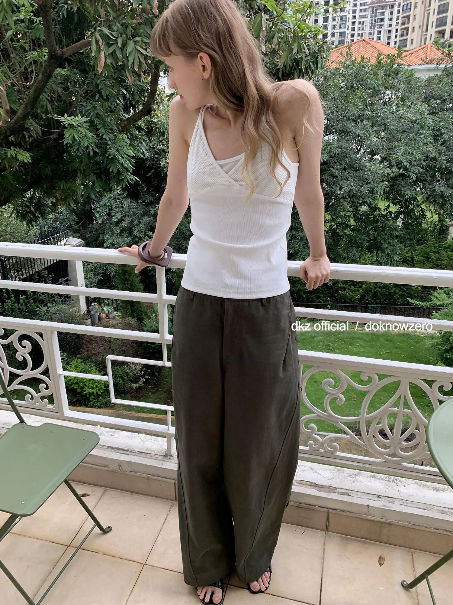 DKZ OFFICIAL Military Green Cargo Pants Women Summer Straight Leg Retro Trousers