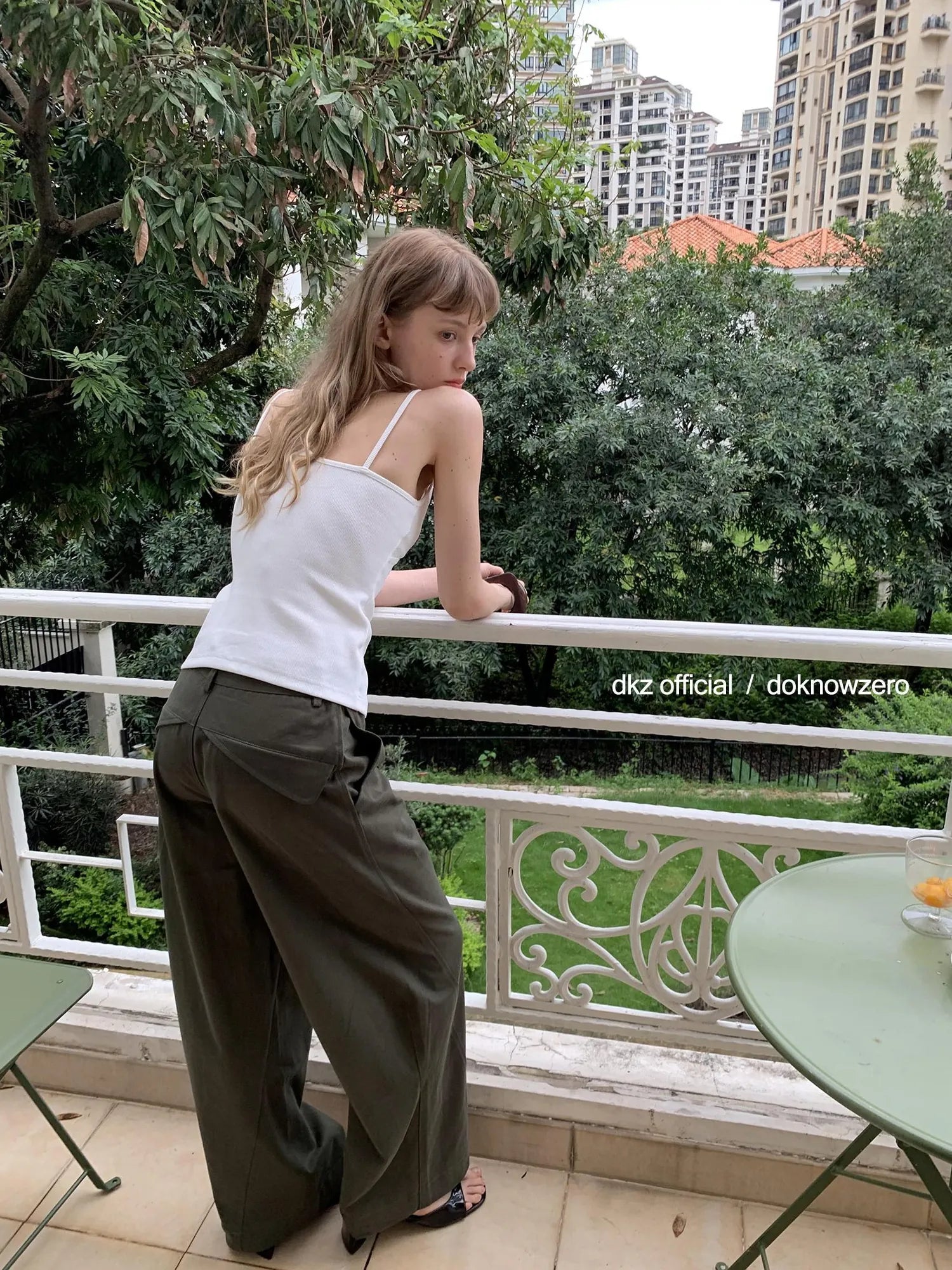 DKZ OFFICIAL Military Green Cargo Pants Women Summer Straight Leg Retro Trousers