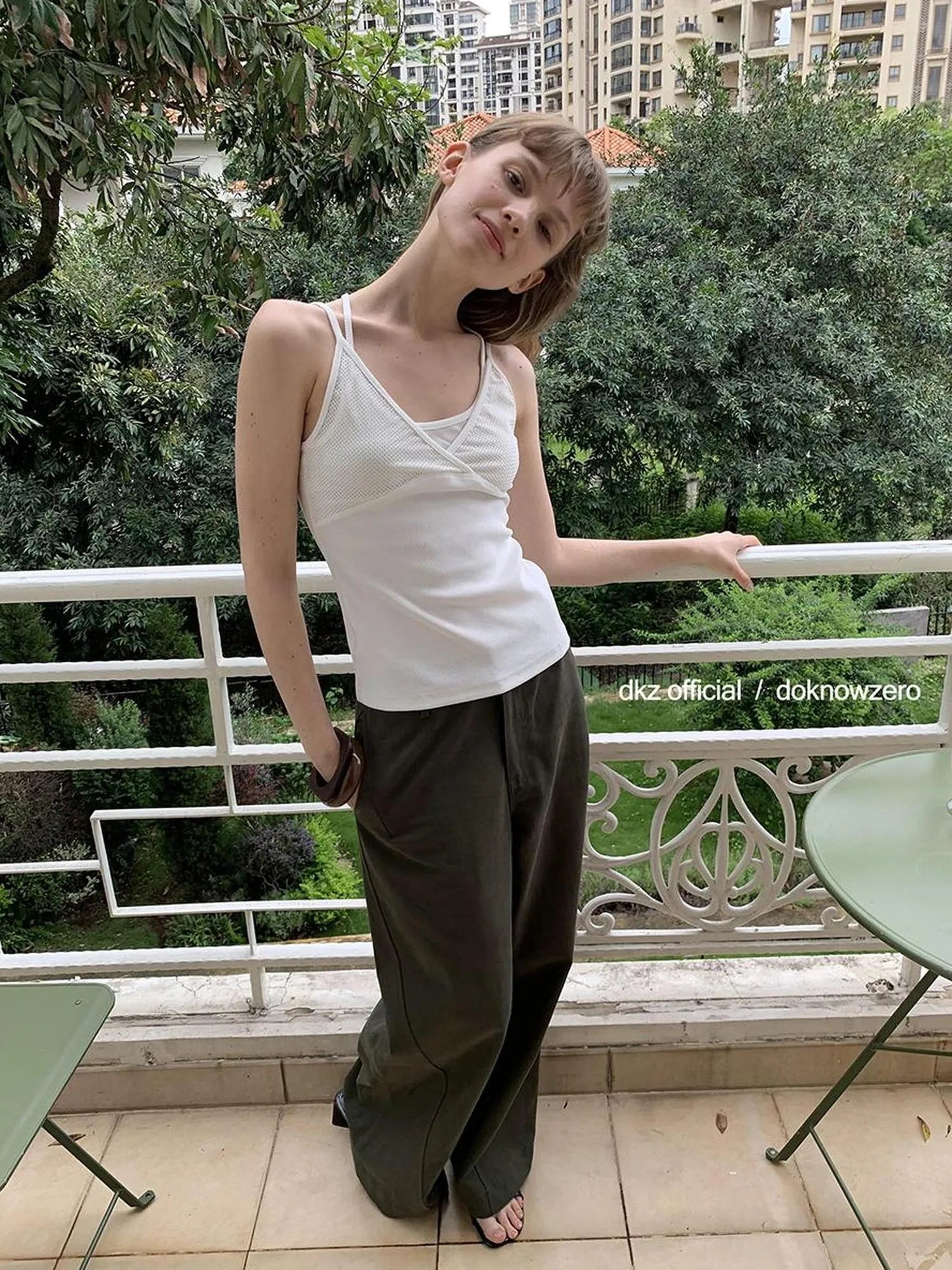 DKZ OFFICIAL Military Green Cargo Pants Women Summer Straight Leg Retro Trousers