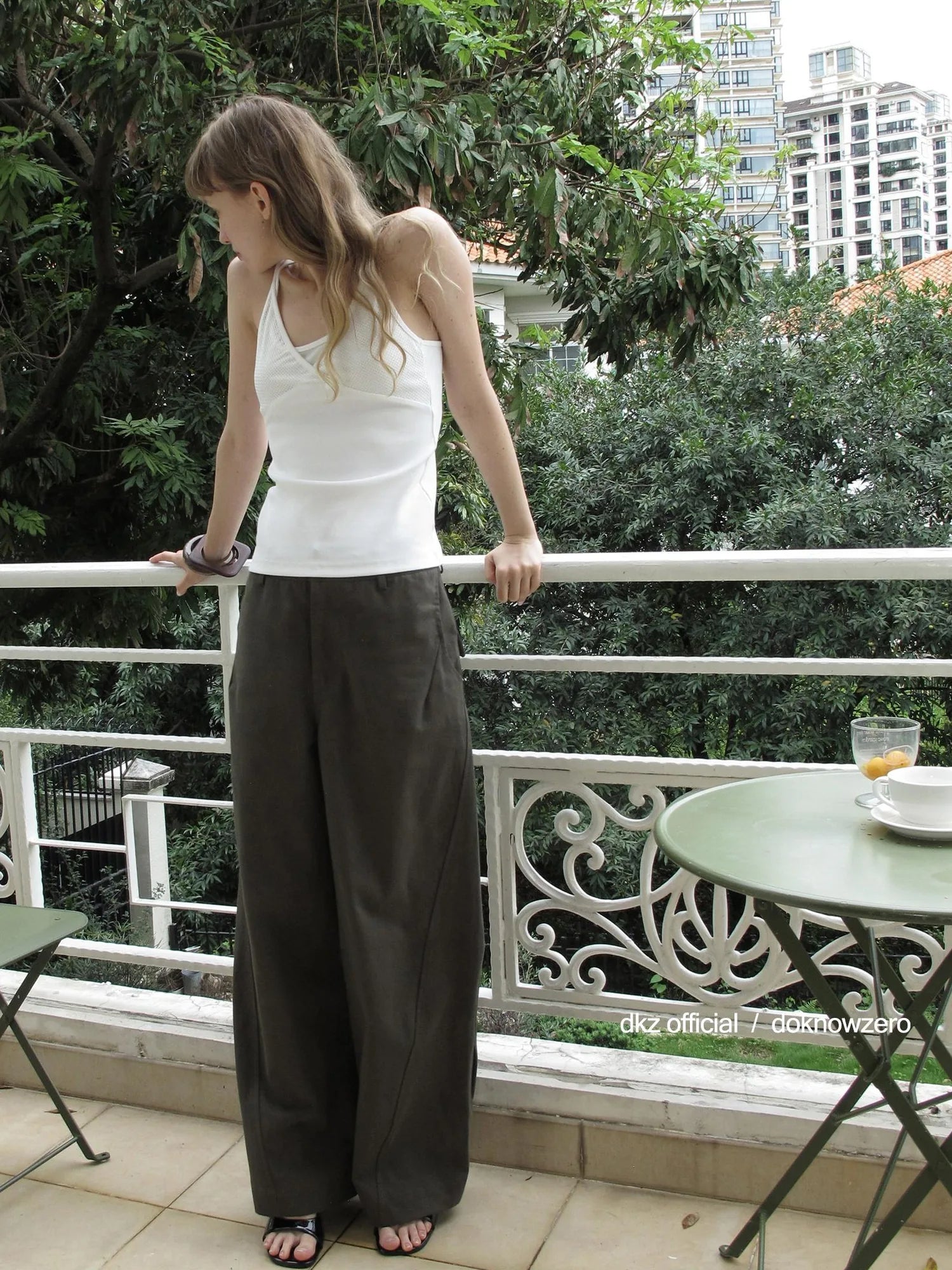 DKZ OFFICIAL Military Green Cargo Pants Women Summer Straight Leg Retro Trousers