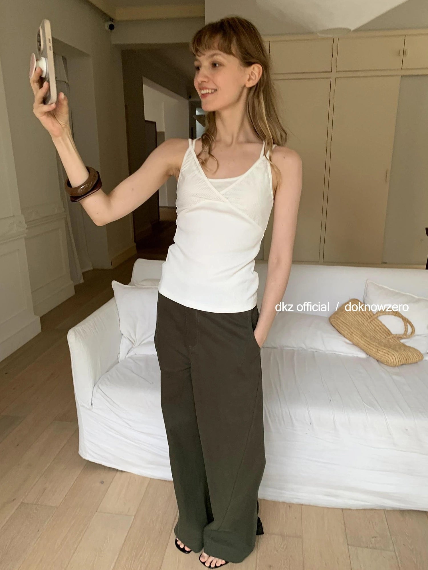 DKZ OFFICIAL Military Green Cargo Pants Women Summer Straight Leg Retro Trousers