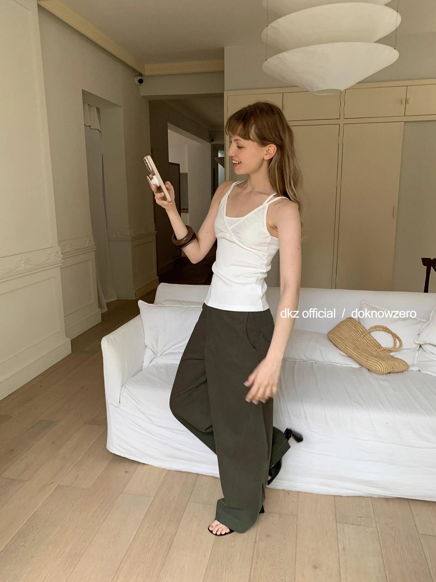 DKZ OFFICIAL Military Green Cargo Pants Women Summer Straight Leg Retro Trousers