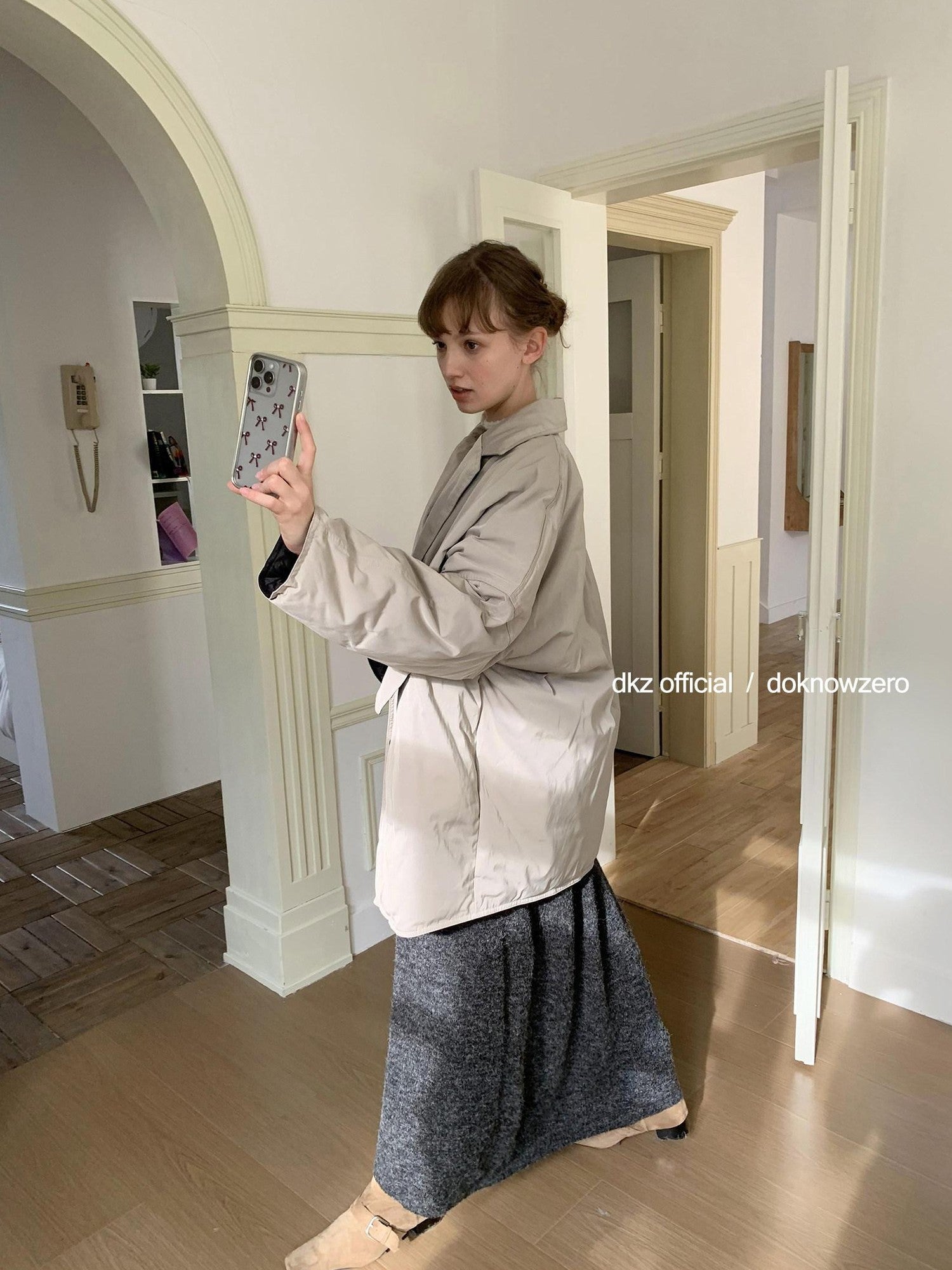 DKZ OFFICIAL Minimalist Lapel Midlength Loose White Duck Down Women&