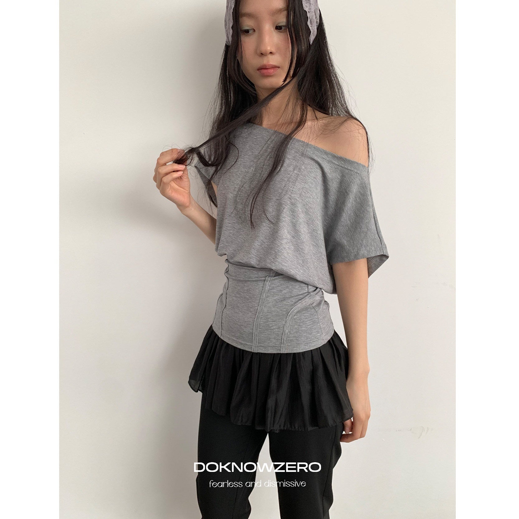 DKZ_OFFICIAL_Mint_Asymmetric_Neck_Fishbone_Split_Cinched_Waist_Women&