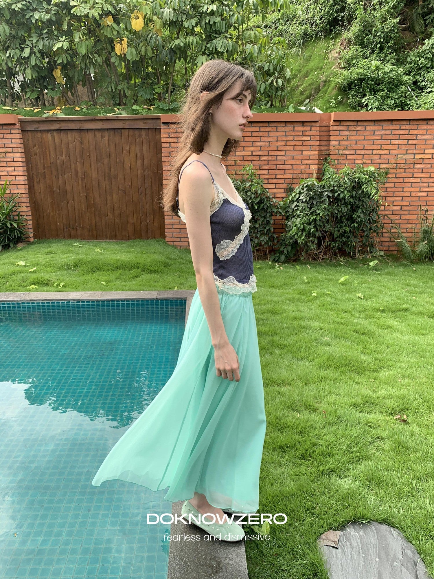 DKZ OFFICIAL Mint Green Tulle A Line Drapey Elastic Waist Women&