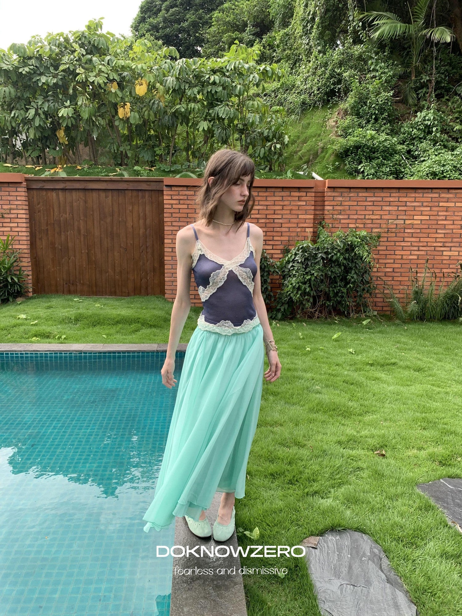 DKZ OFFICIAL Mint Green Tulle A Line Drapey Elastic Waist Women&
