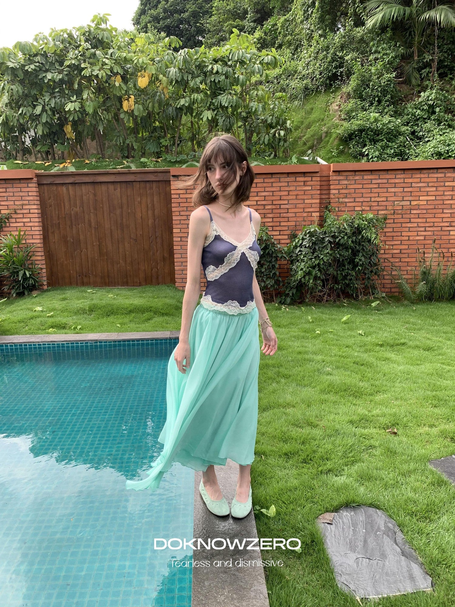 DKZ OFFICIAL Mint Green Tulle A Line Drapey Elastic Waist Women&