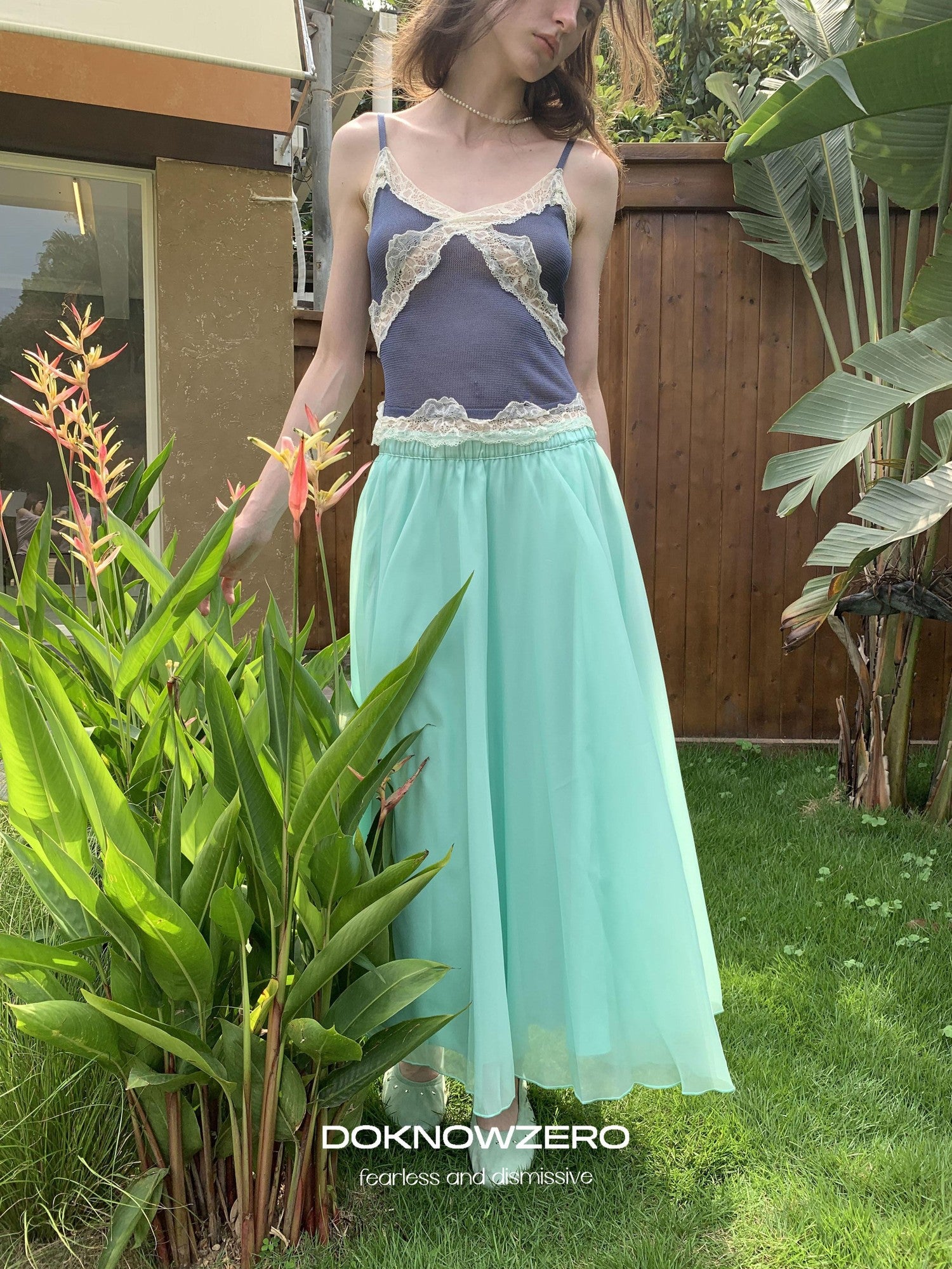 DKZ OFFICIAL Mint Green Tulle A Line Drapey Elastic Waist Women&