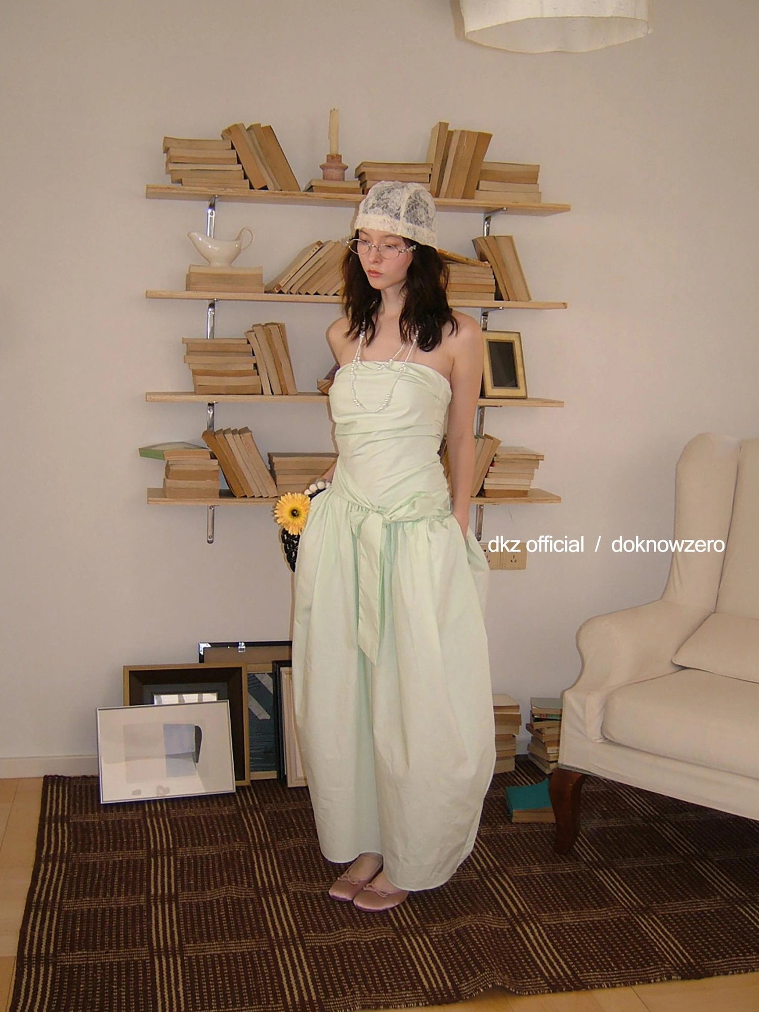 DKZ OFFICIAL Mint Wave Green Vacation Asymmetrical Ruffle Midi Dress