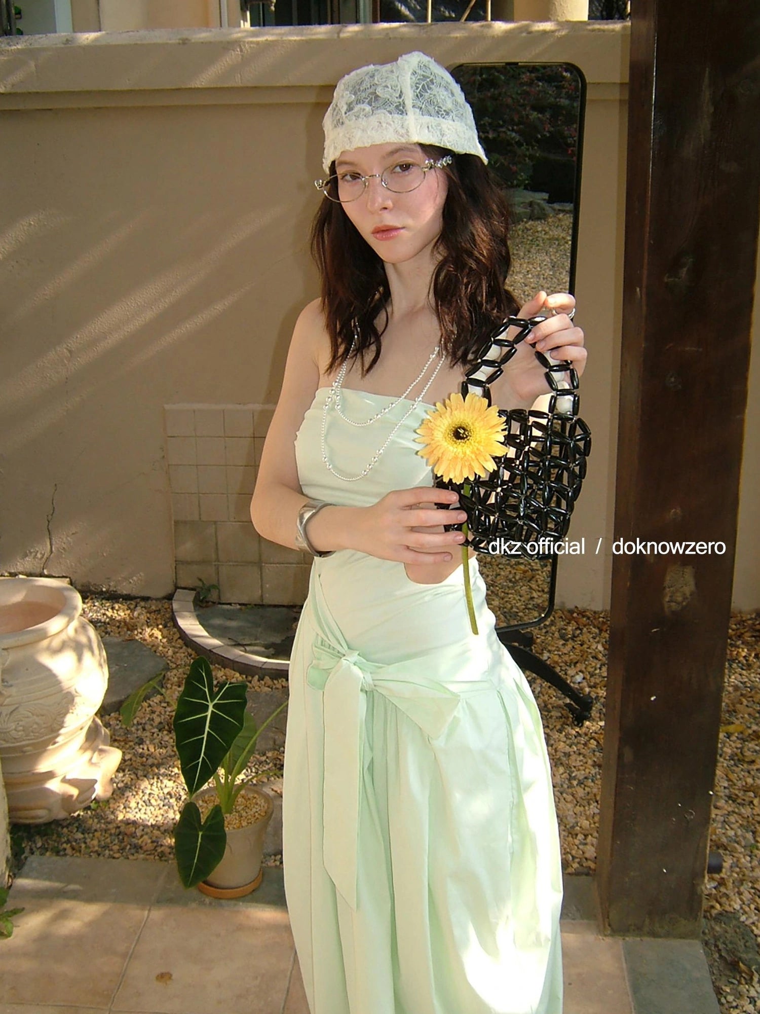 DKZ OFFICIAL Mint Wave Green Vacation Asymmetrical Ruffle Midi Dress