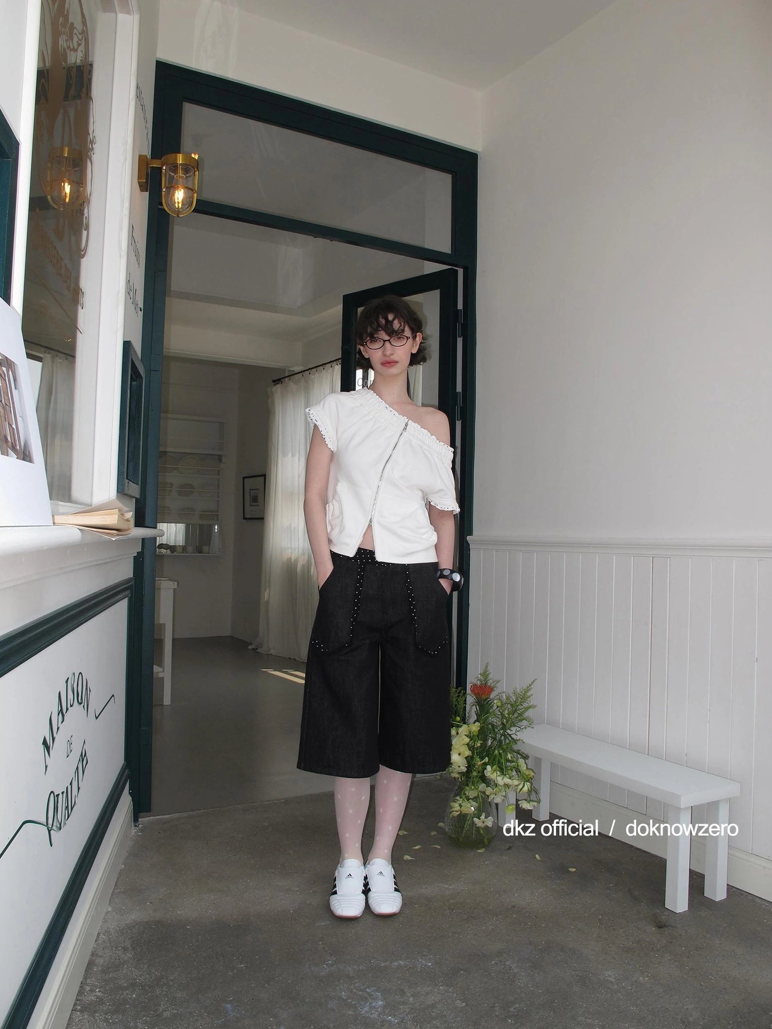 DKZ OFFICIAL Off Shoulder Polka Dot Flare Sleeve Top And Pocket Skirt Set