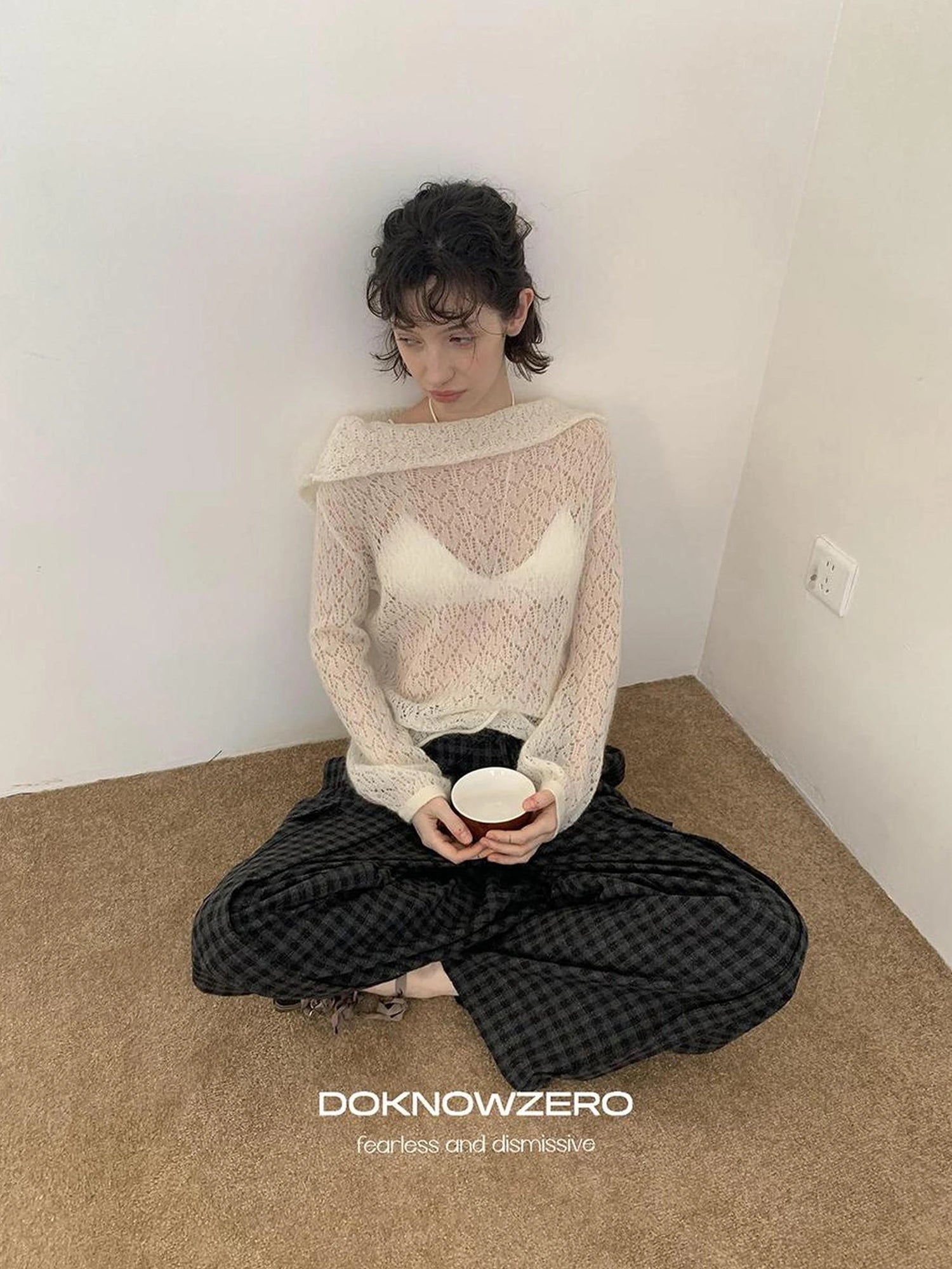 DKZ OFFICIAL Off Shoulder Ribbed Hooded Long Sleeve Top