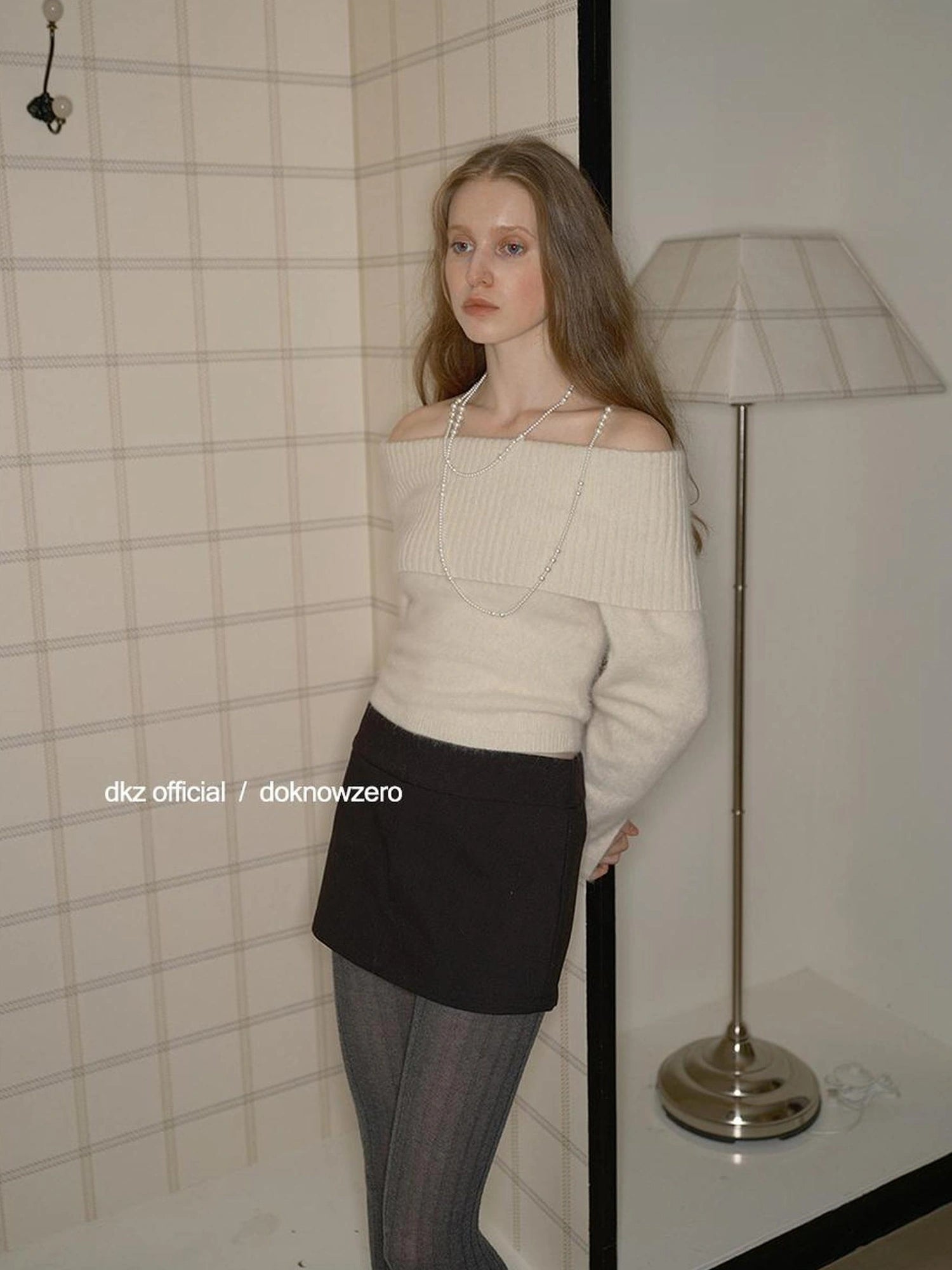 DKZ OFFICIAL One Shoulder Apricot Raccoon Wool Knit Sweater