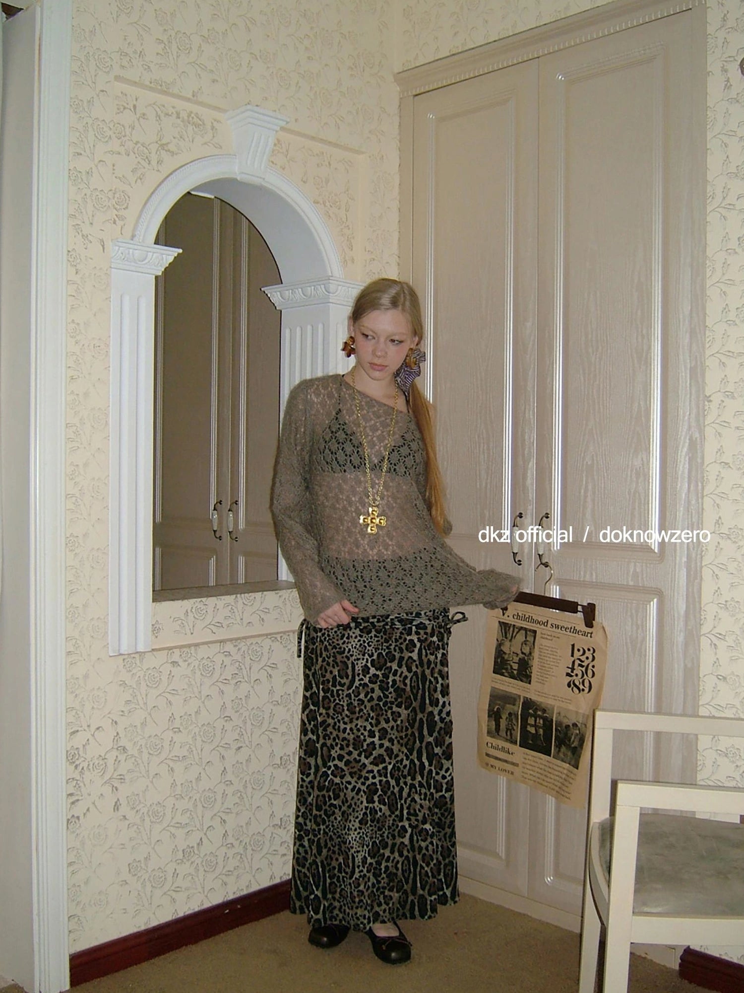 DKZ OFFICIAL Openwork Mohair Long Sleeve Knit Sweater