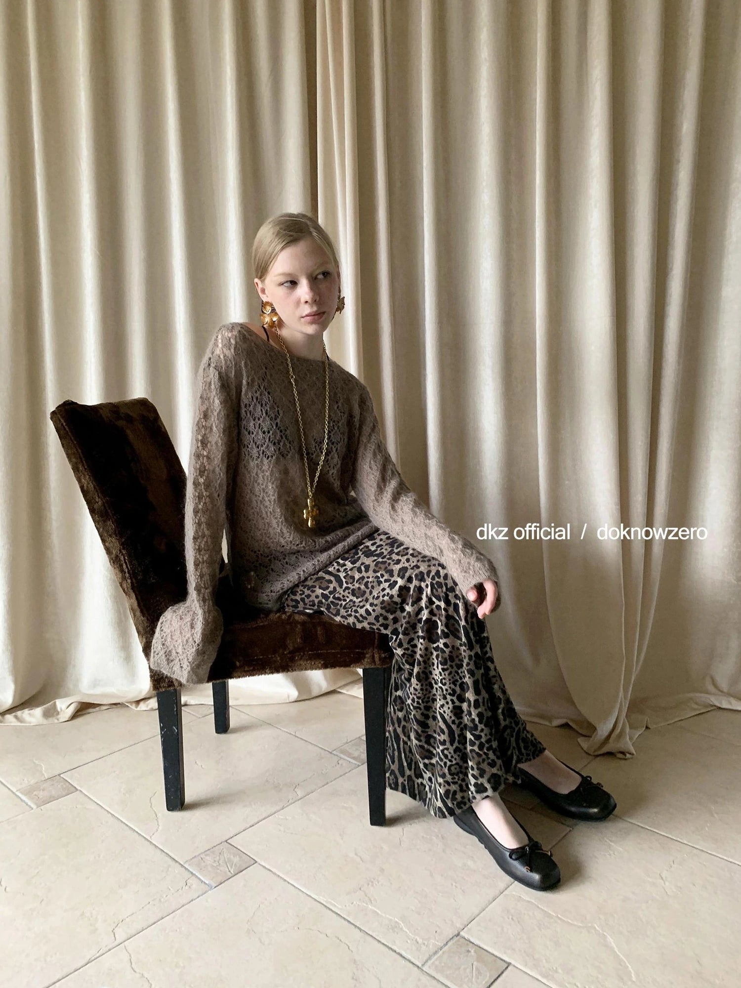 DKZ OFFICIAL Openwork Mohair Long Sleeve Knit Sweater