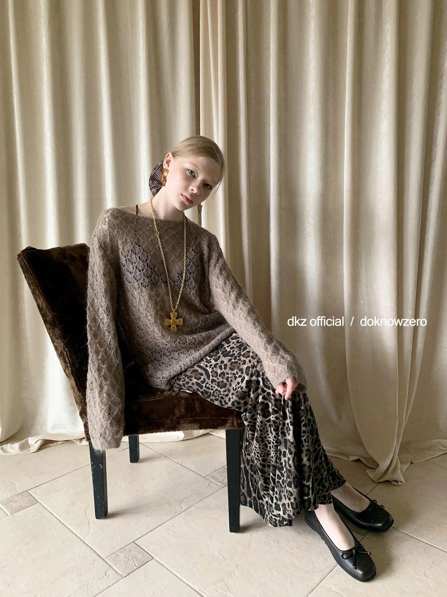 DKZ OFFICIAL Openwork Mohair Long Sleeve Knit Sweater