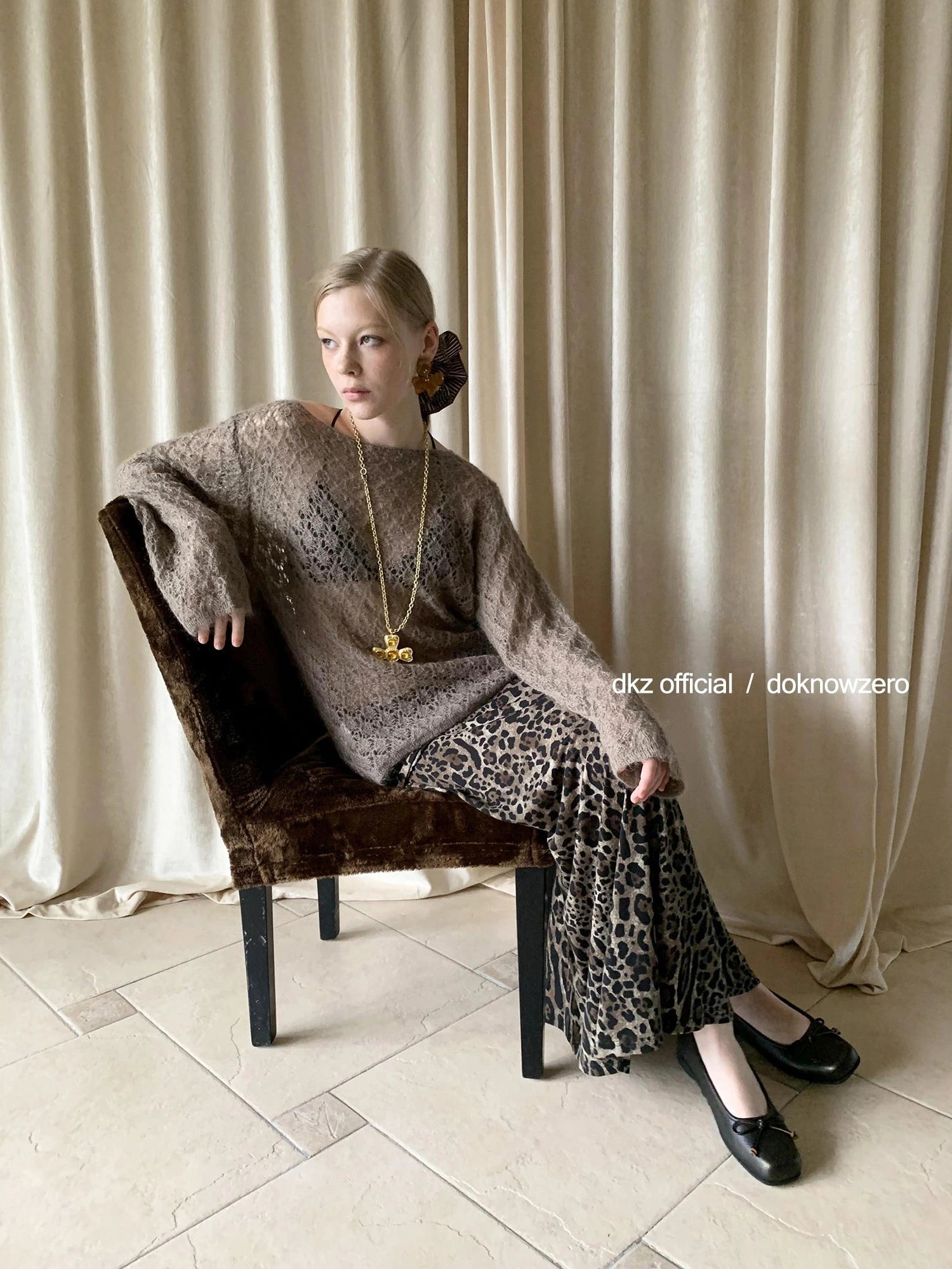 DKZ OFFICIAL Openwork Mohair Long Sleeve Knit Sweater