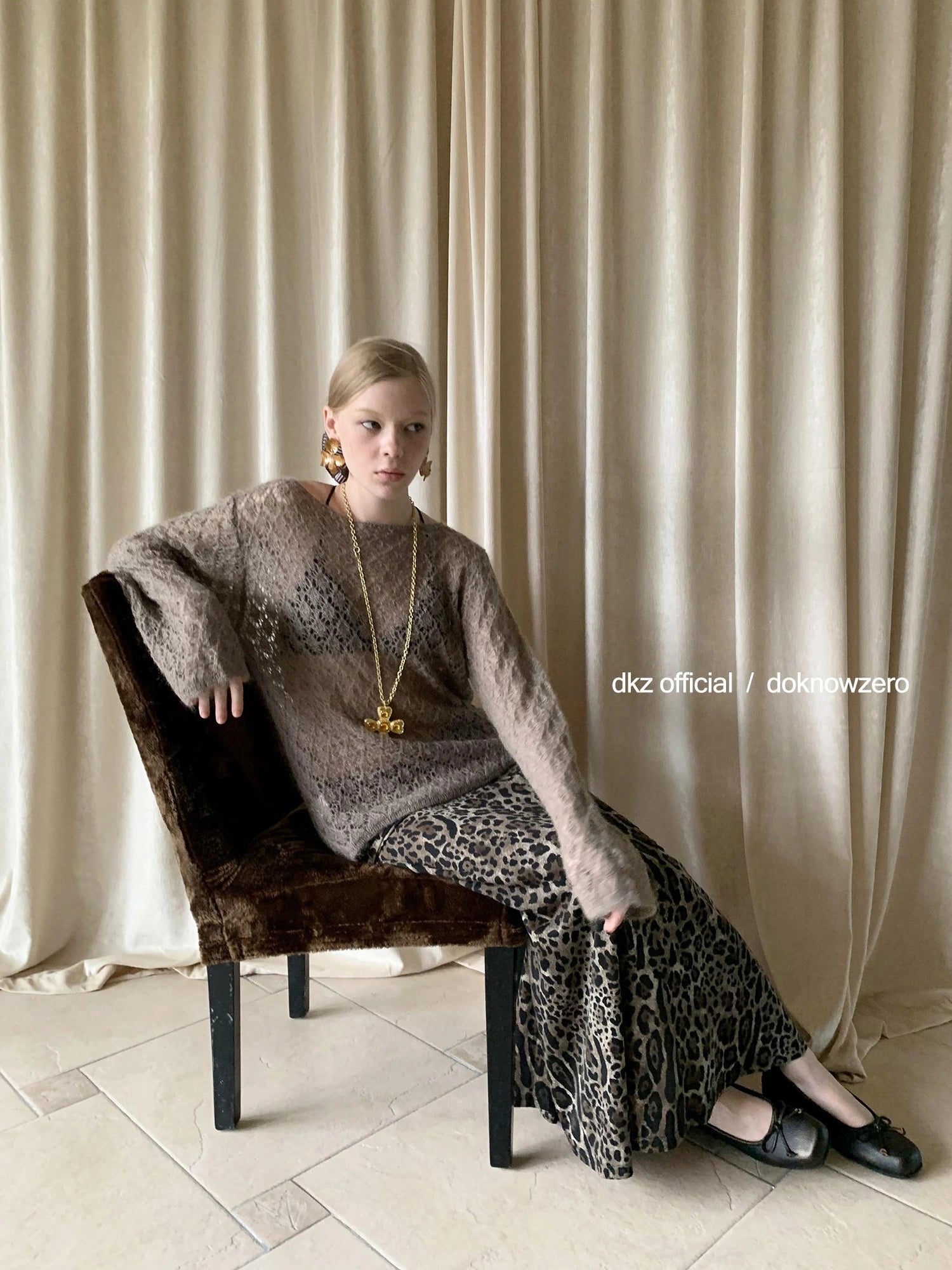 DKZ OFFICIAL Openwork Mohair Long Sleeve Knit Sweater