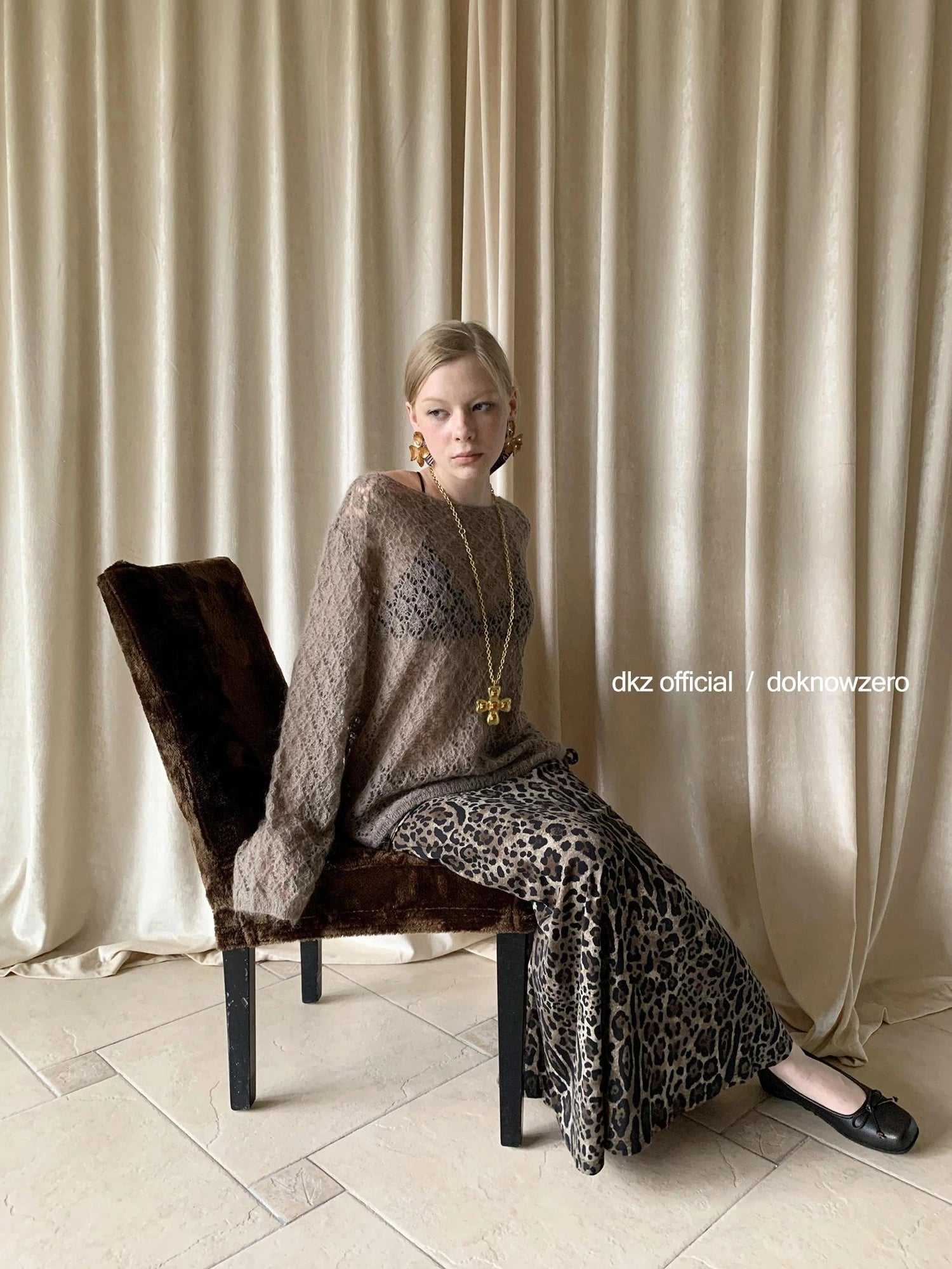 DKZ OFFICIAL Openwork Mohair Long Sleeve Knit Sweater