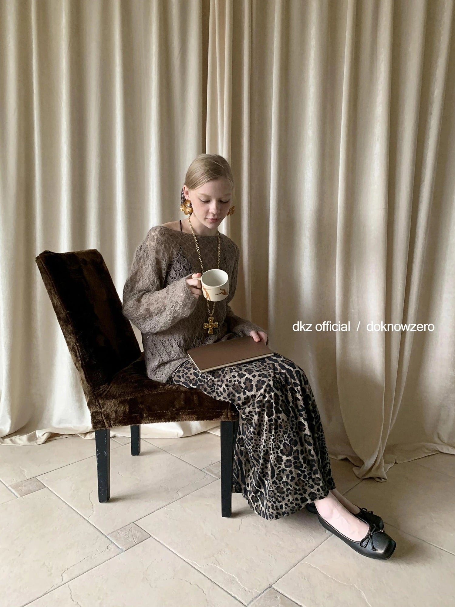 DKZ OFFICIAL Openwork Mohair Long Sleeve Knit Sweater