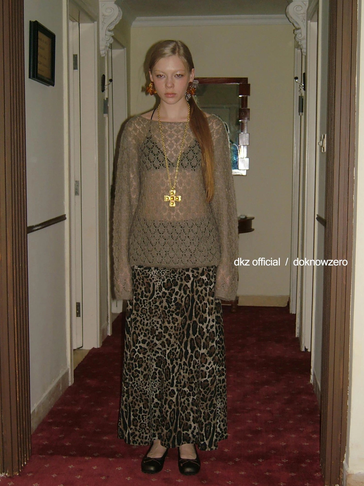 DKZ OFFICIAL Openwork Mohair Long Sleeve Knit Sweater