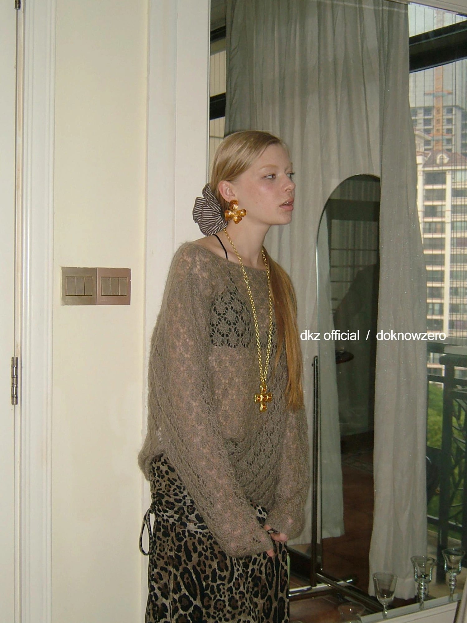 DKZ OFFICIAL Openwork Mohair Long Sleeve Knit Sweater