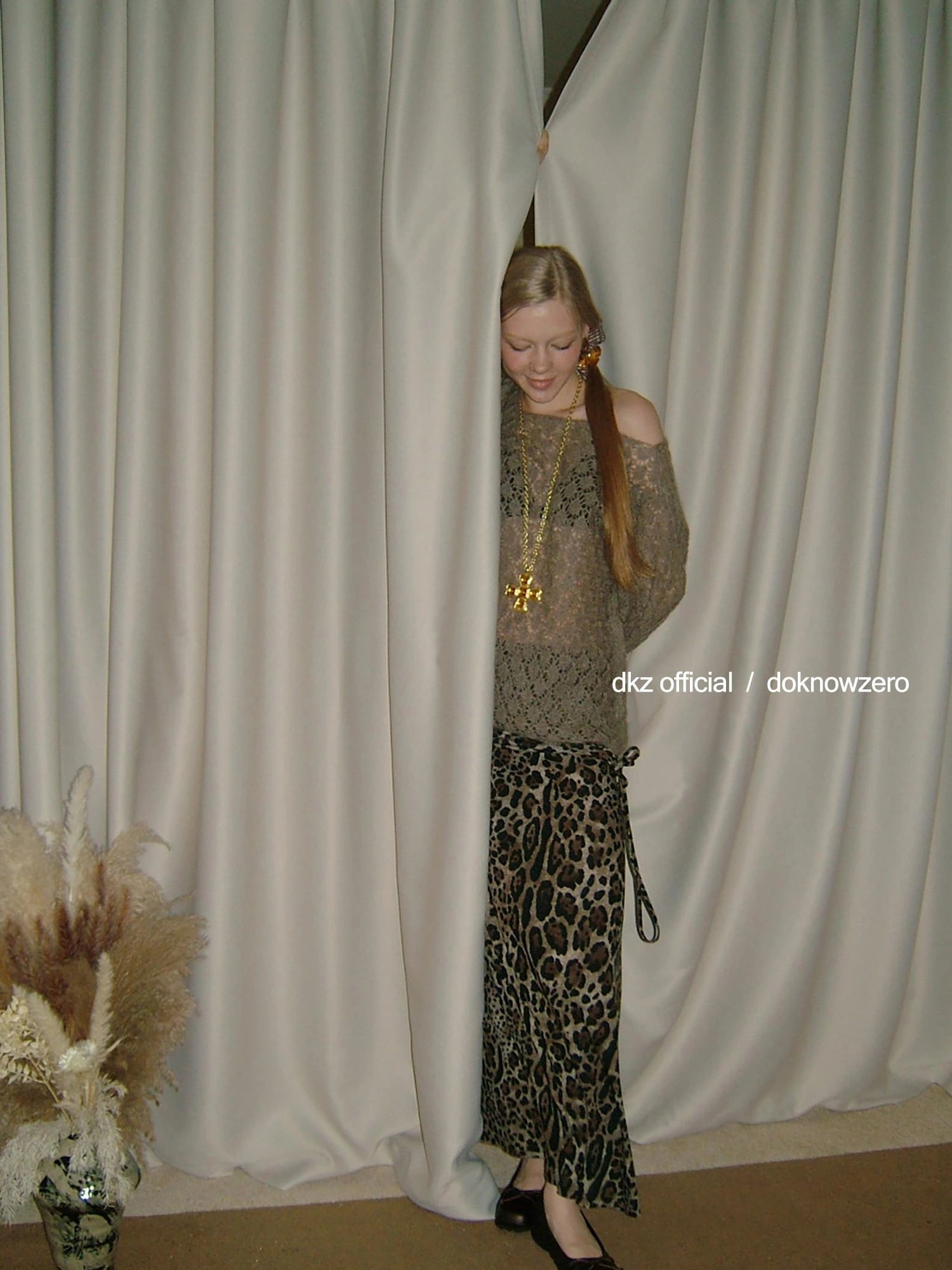 DKZ OFFICIAL Openwork Mohair Long Sleeve Knit Sweater