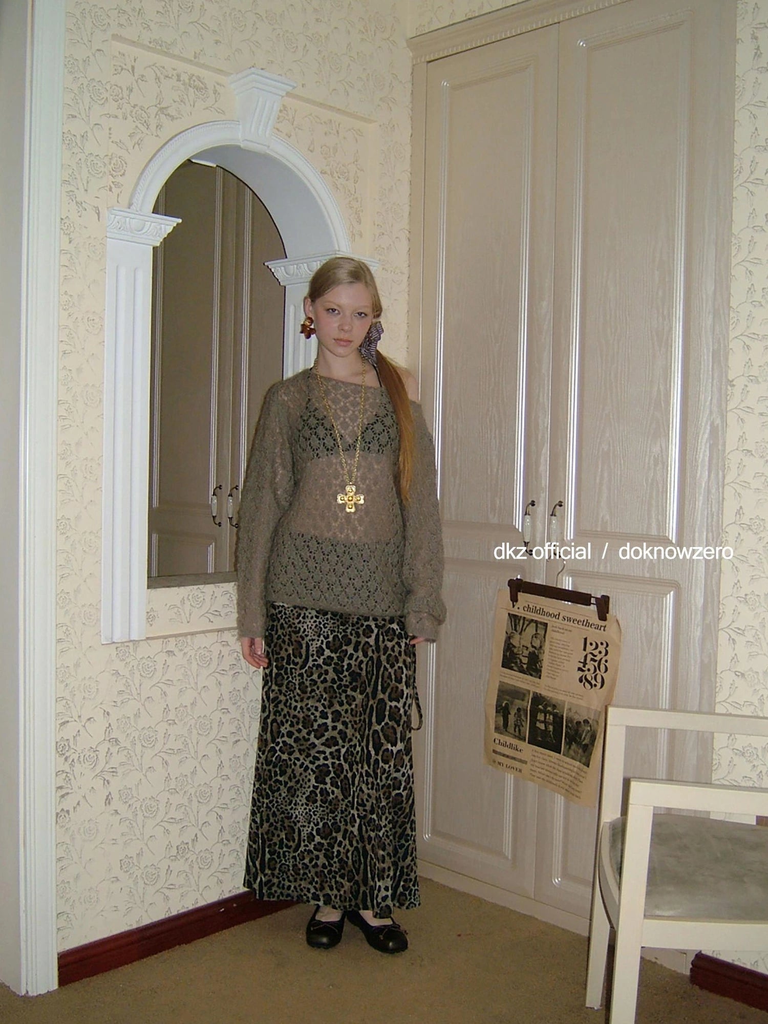 DKZ OFFICIAL Openwork Mohair Long Sleeve Knit Sweater