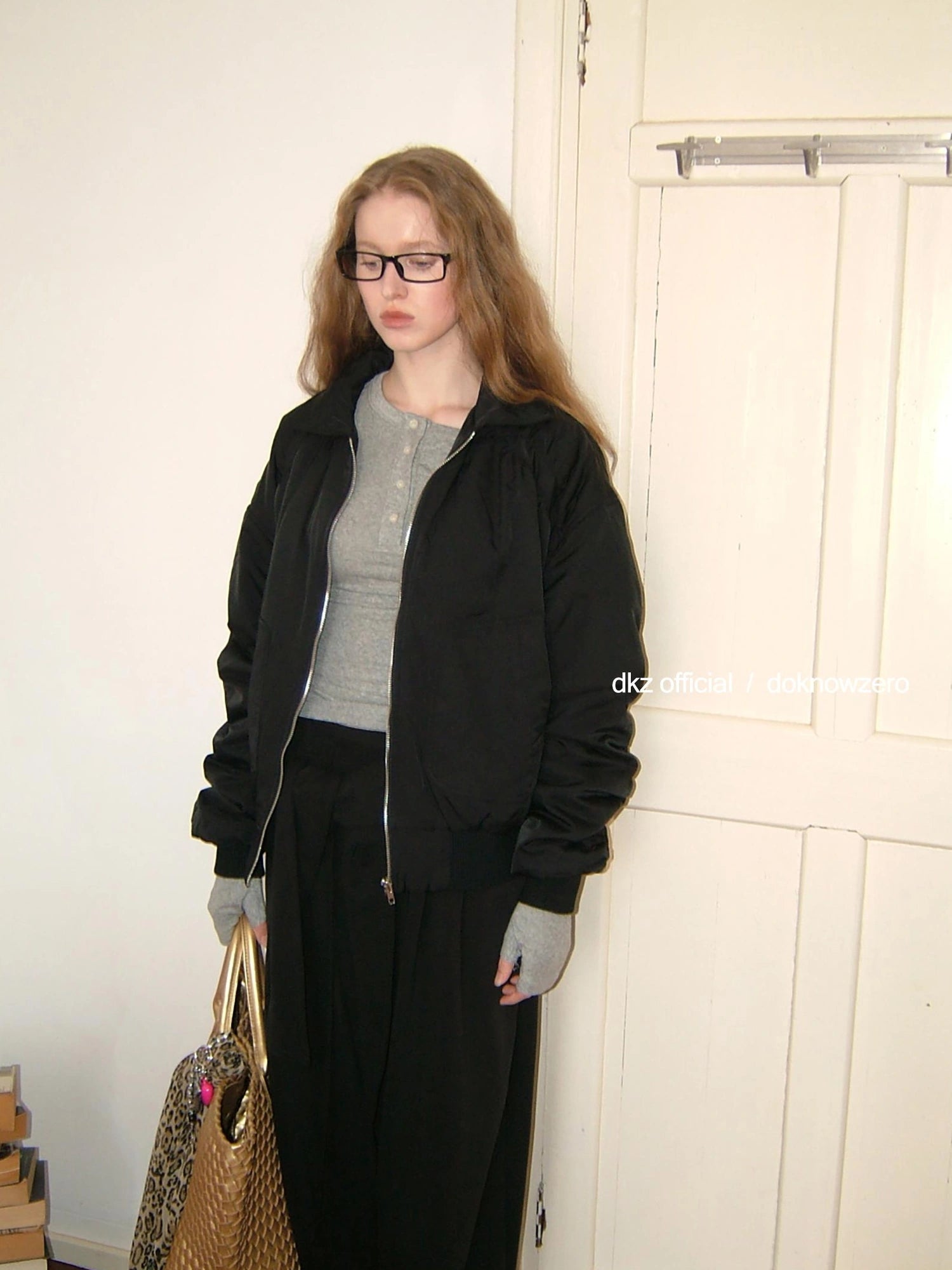 DKZ OFFICIAL Oversized Black Letter Print Nylon Padded Jacket
