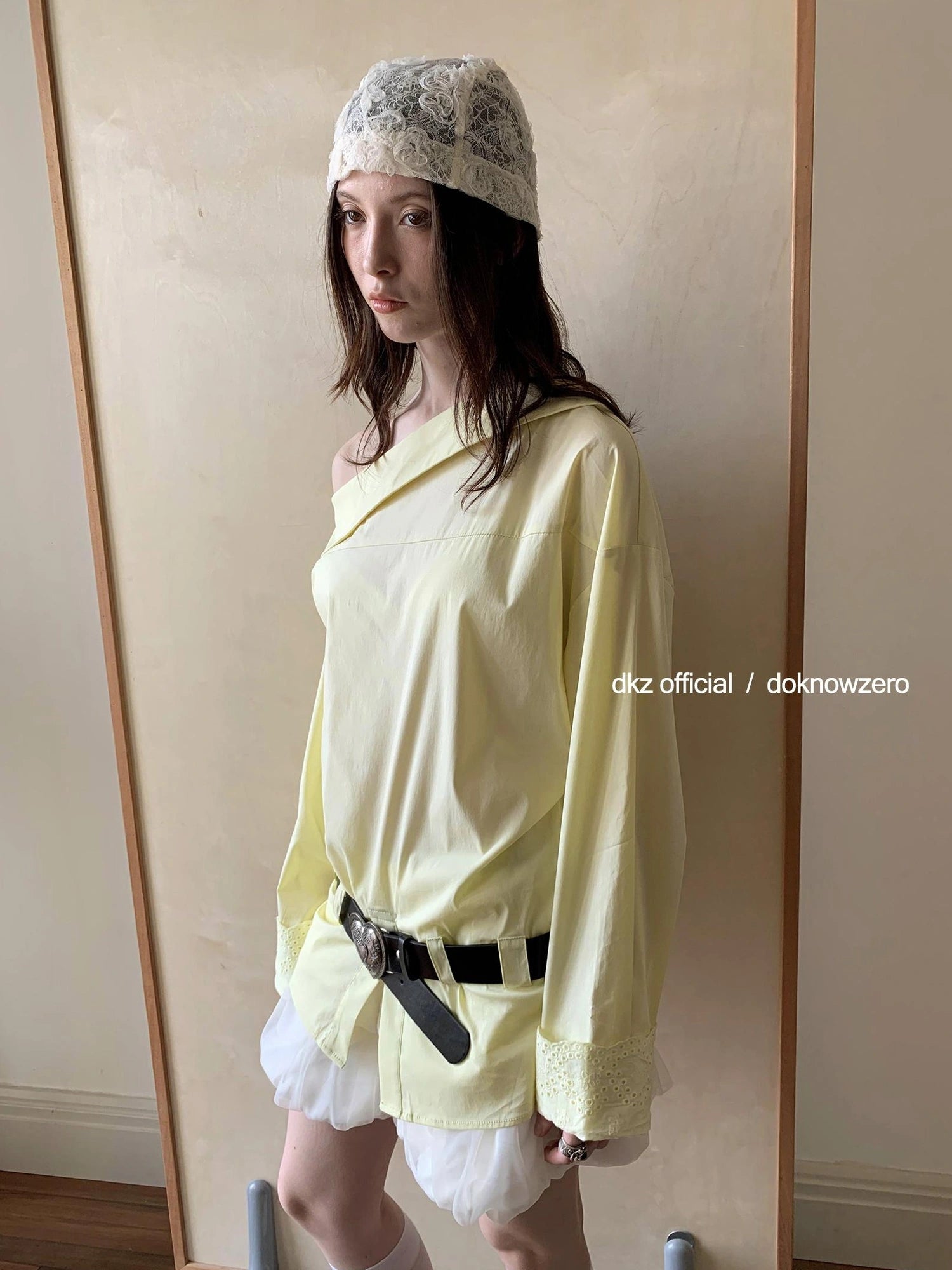 Oversized Slant Shoulder Long Sleeve Shirt