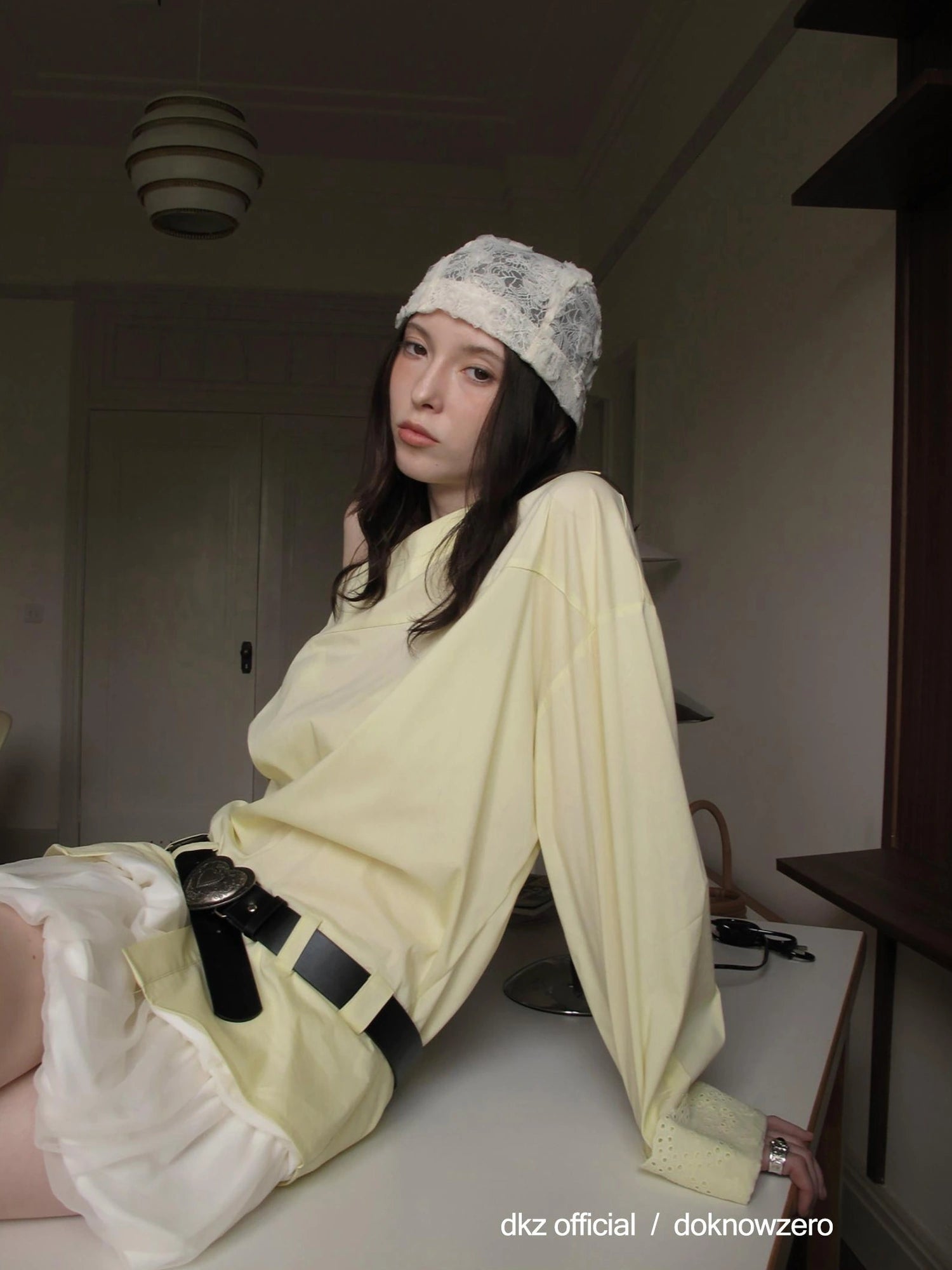 Oversized Slant Shoulder Long Sleeve Shirt